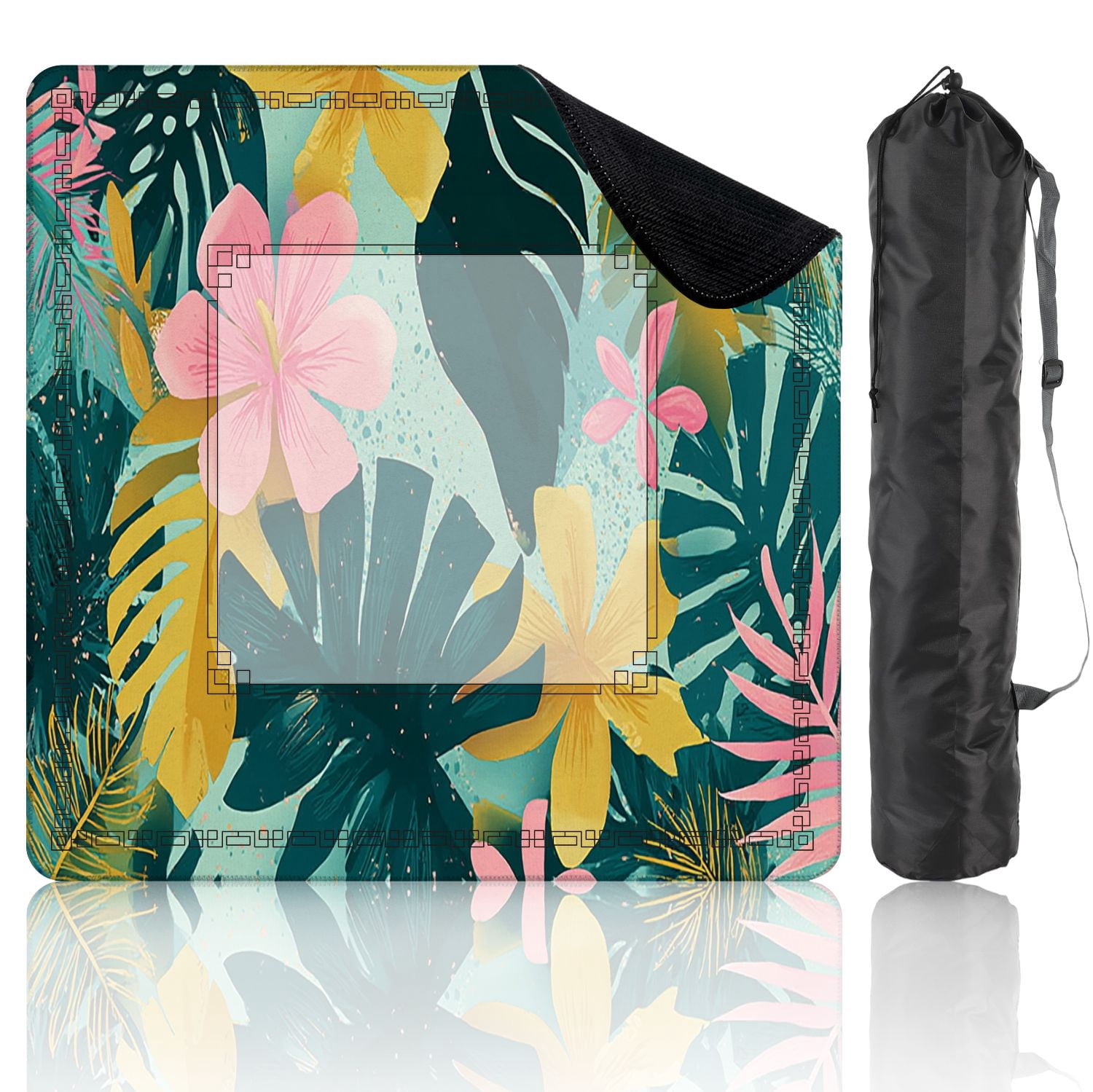 Mahjong Mat 31.5" x 31.5" Tropical flowers Mid Century Modern Art Future Abstract artistic Non-Slip Noise Reduction American Mahjong Tiles Table Cover for Dominoes Poker Card Board Games Gift