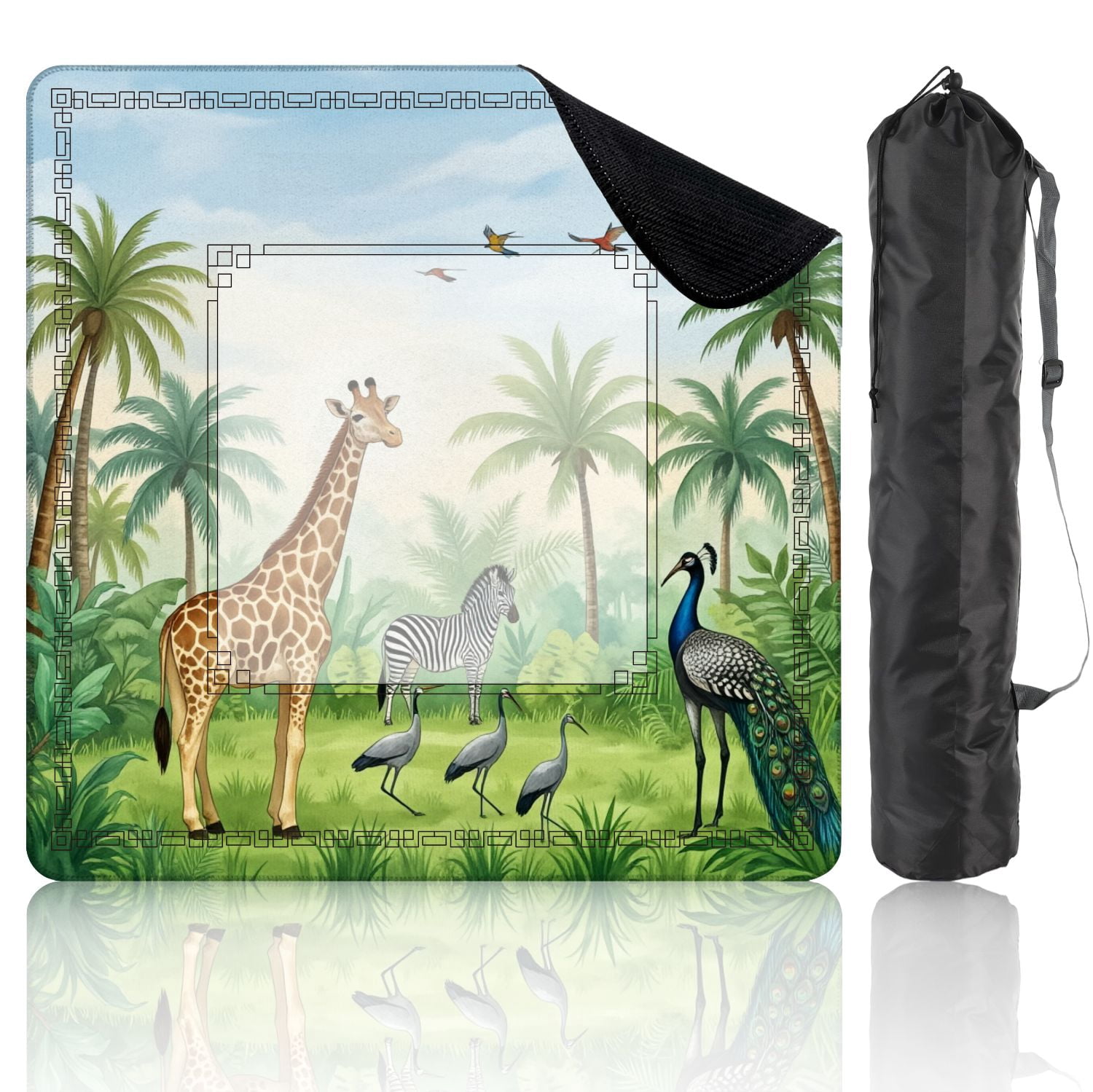 Mahjong Mat 31.5" x 31.5" Tropical forest wild mural jungle birds animal Non-Slip Noise Reduction American Mahjong Tiles Table Cover for Dominoes Poker Card Board Games Gift