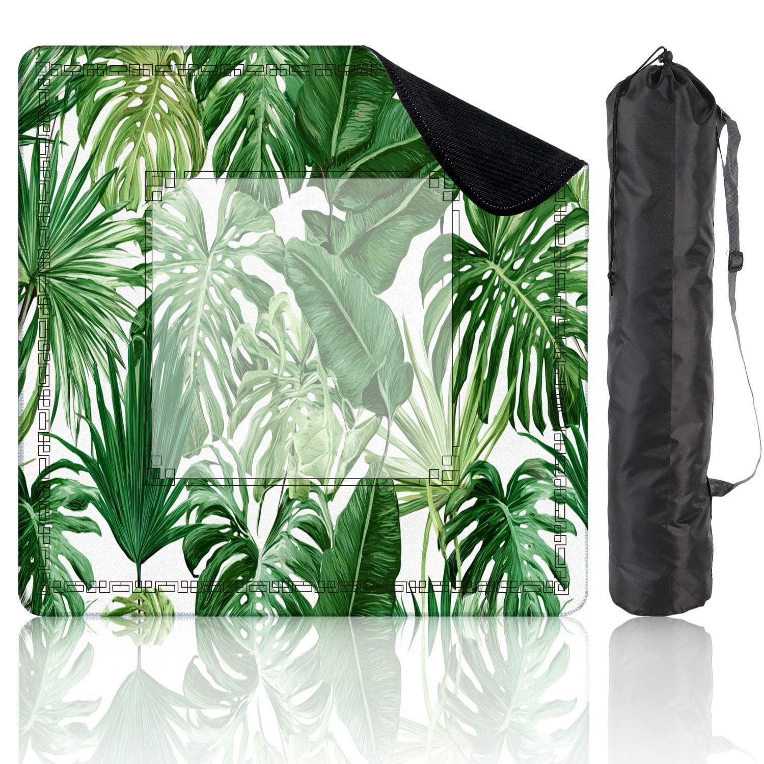 Mahjong Mat 31.5" x 31.5" Tropical leaves Monstera strelitzia palms Watercolor seamless Non-Slip Noise Reduction American Mahjong Tiles Table Cover for Dominoes Poker Card Board Games Gift