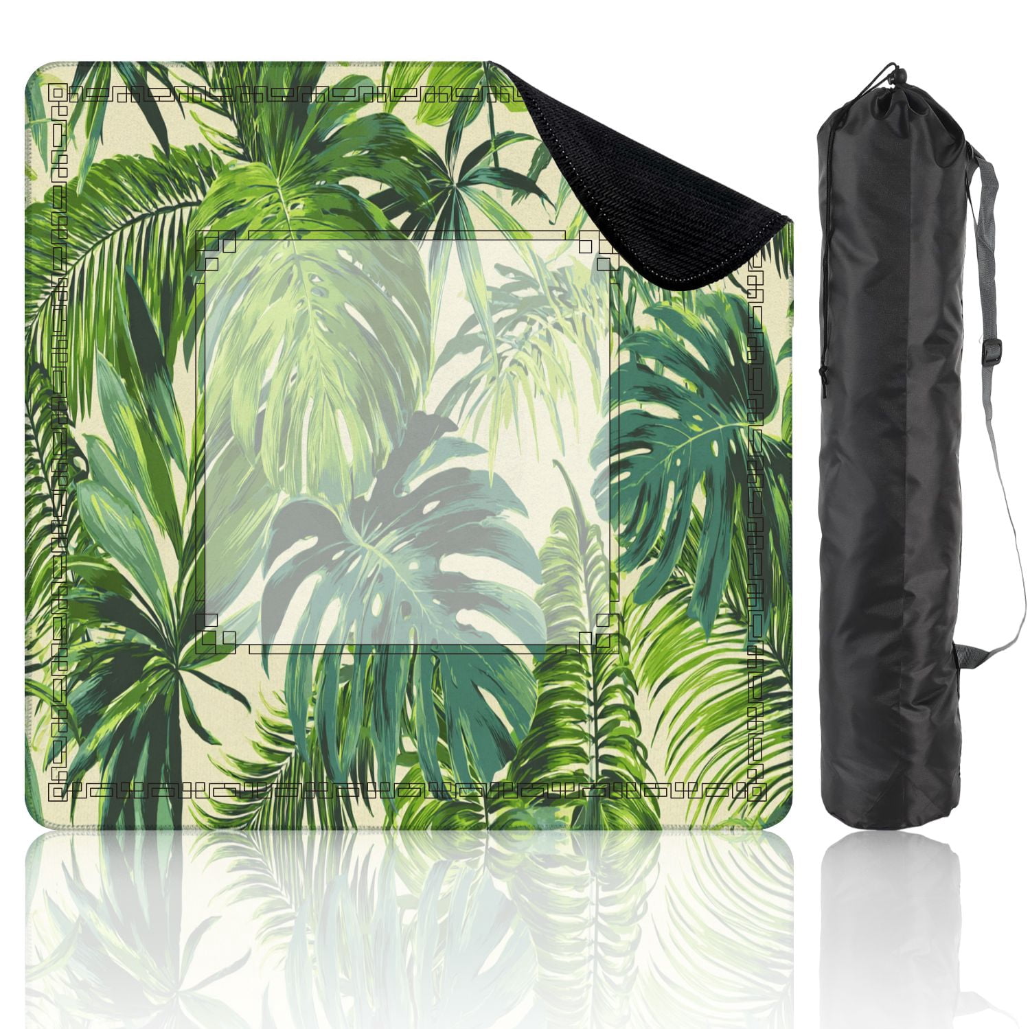 Mahjong Mat 31.5" x 31.5" Tropical palm leaves jungle leaf seamless floral Non-Slip Noise Reduction American Mahjong Tiles Table Cover for Dominoes Poker Card Board Games Gift