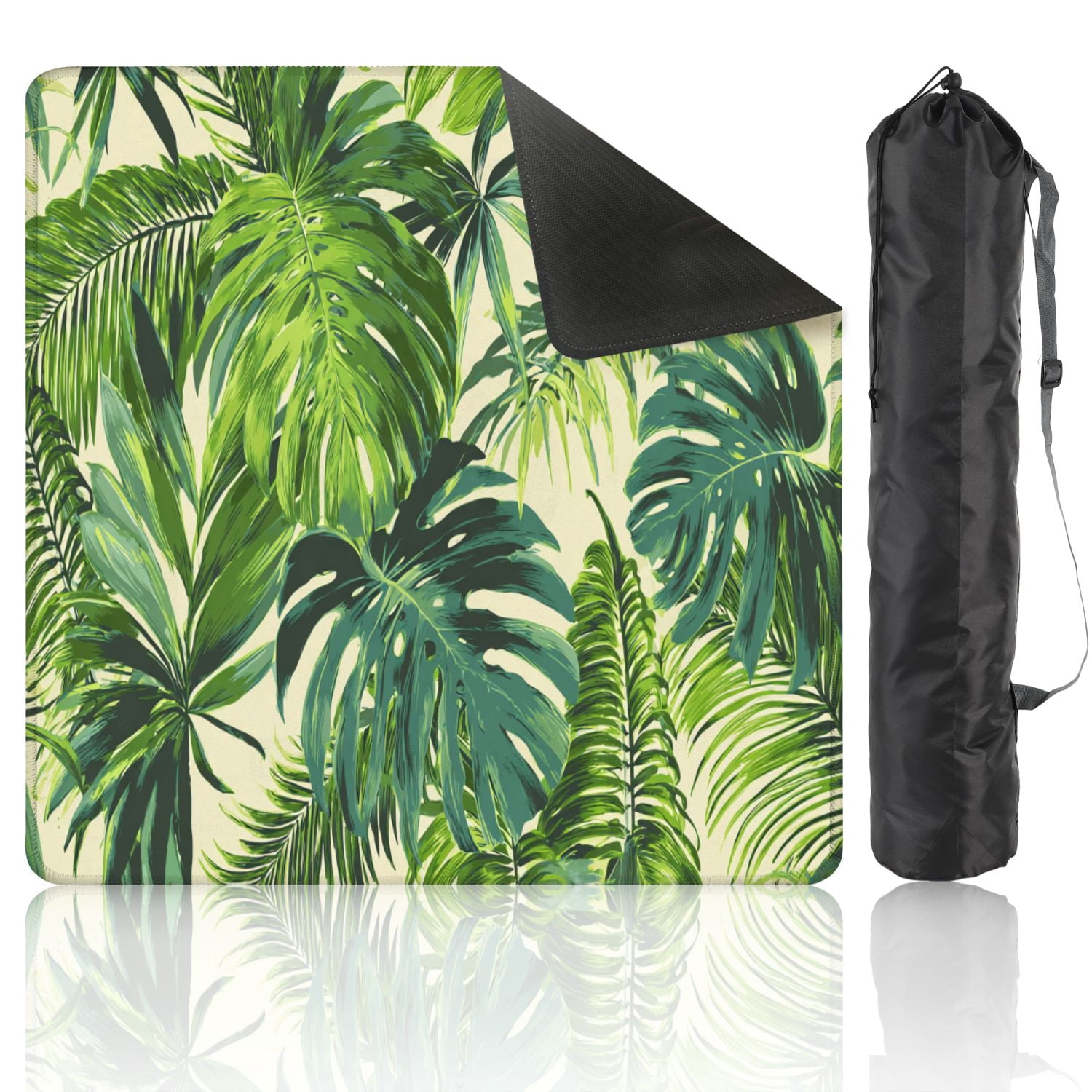 Mahjong Mat 31.5" x 31.5" Tropical palm leaves jungle leaf seamless floral Non-Slip Noise Reduction American Mahjong Tiles Table Cover for Dominoes Poker Card Board Games Gift