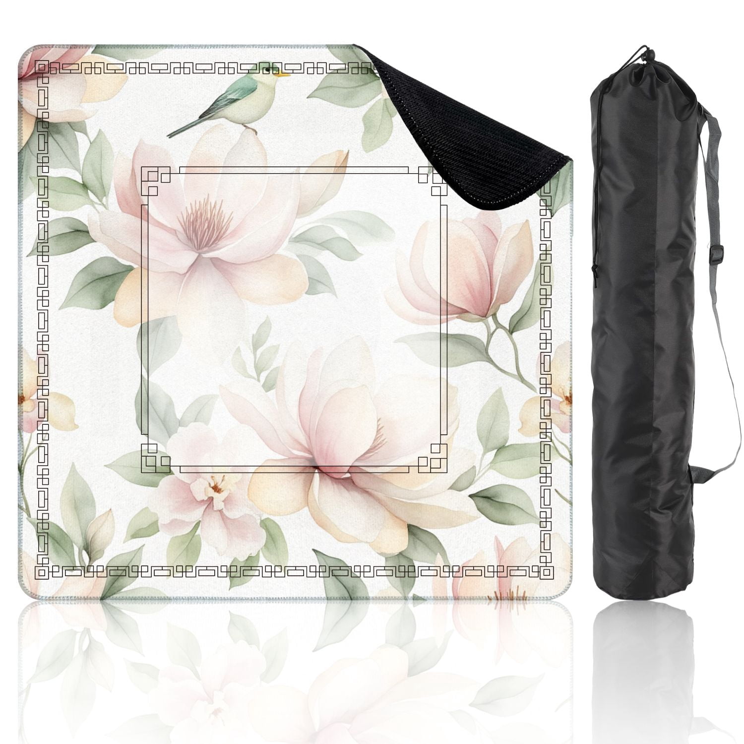 Mahjong Mat 31.5" x 31.5" Tropical watercolor exotic jungle plants leaves flowers pastel color Non-Slip Noise Reduction American Mahjong Tiles Table Cover for Dominoes Poker Card Board Games Gift