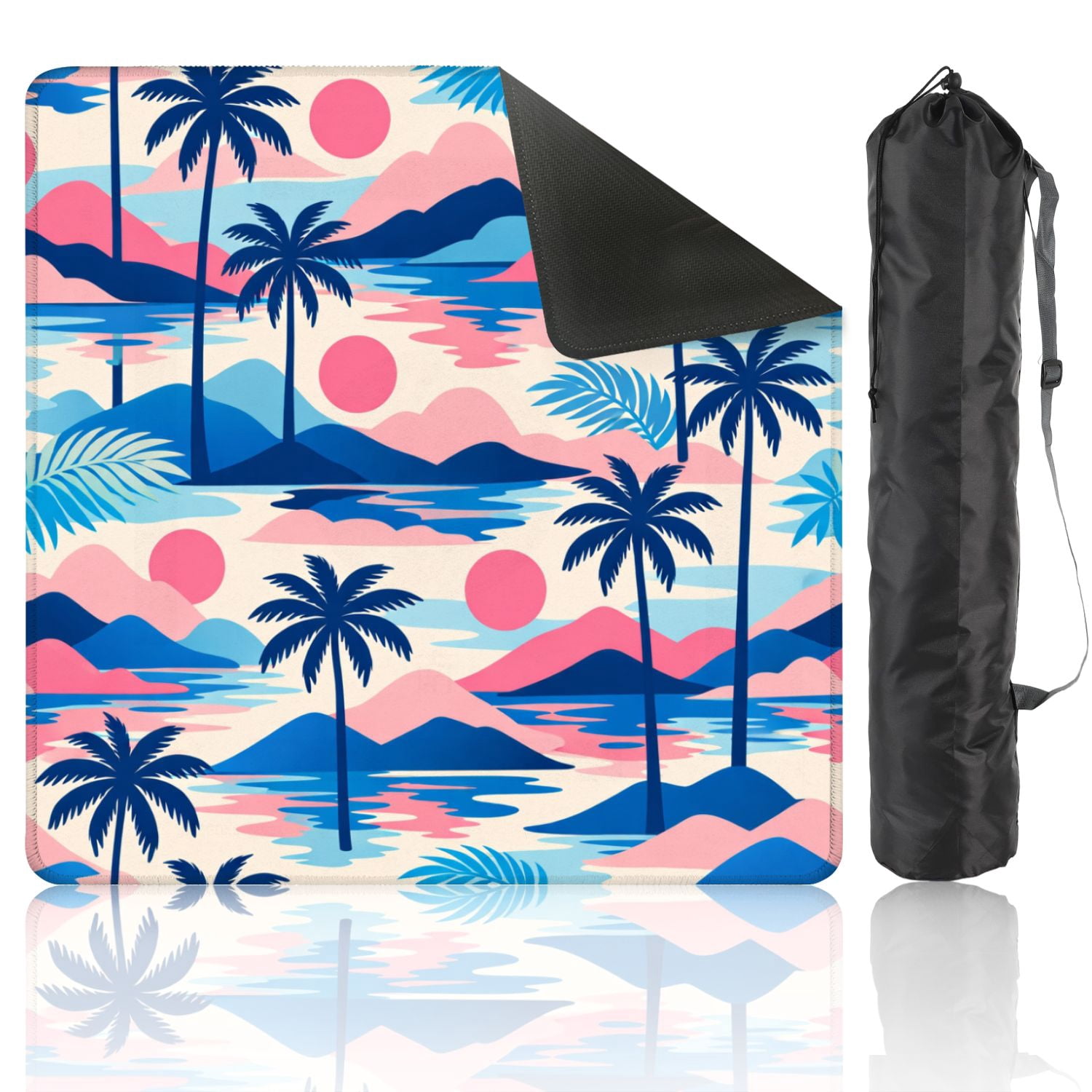 Mahjong Mat 31.5" x 31.5" Tropics sunset sea exotic islands palm trees Anti-Slip and Noise Reduction Symmetry Design Mahjong Tiles Table Cover for Dominoes Poker Card Board and Tile Games