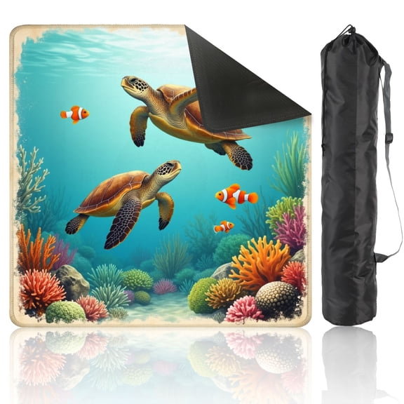 Mahjong Mat 31.5" x 31.5" Underwater Sea Turtle Clownfish Coral Reef Anti-Slip and Noise Reduction Symmetry Design Mahjong Tiles Table Cover for Dominoes Poker Card Board and Tile Games