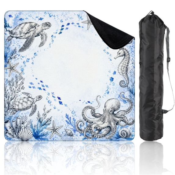 Mahjong Mat 31.5" x 31.5" Underwater Turtles Starfish Seahorses Octopus Blue Fish Non-Slip Noise Reduction Mahjong Tiles Table Cover for Dominoes Poker Card Board and Tile Games
