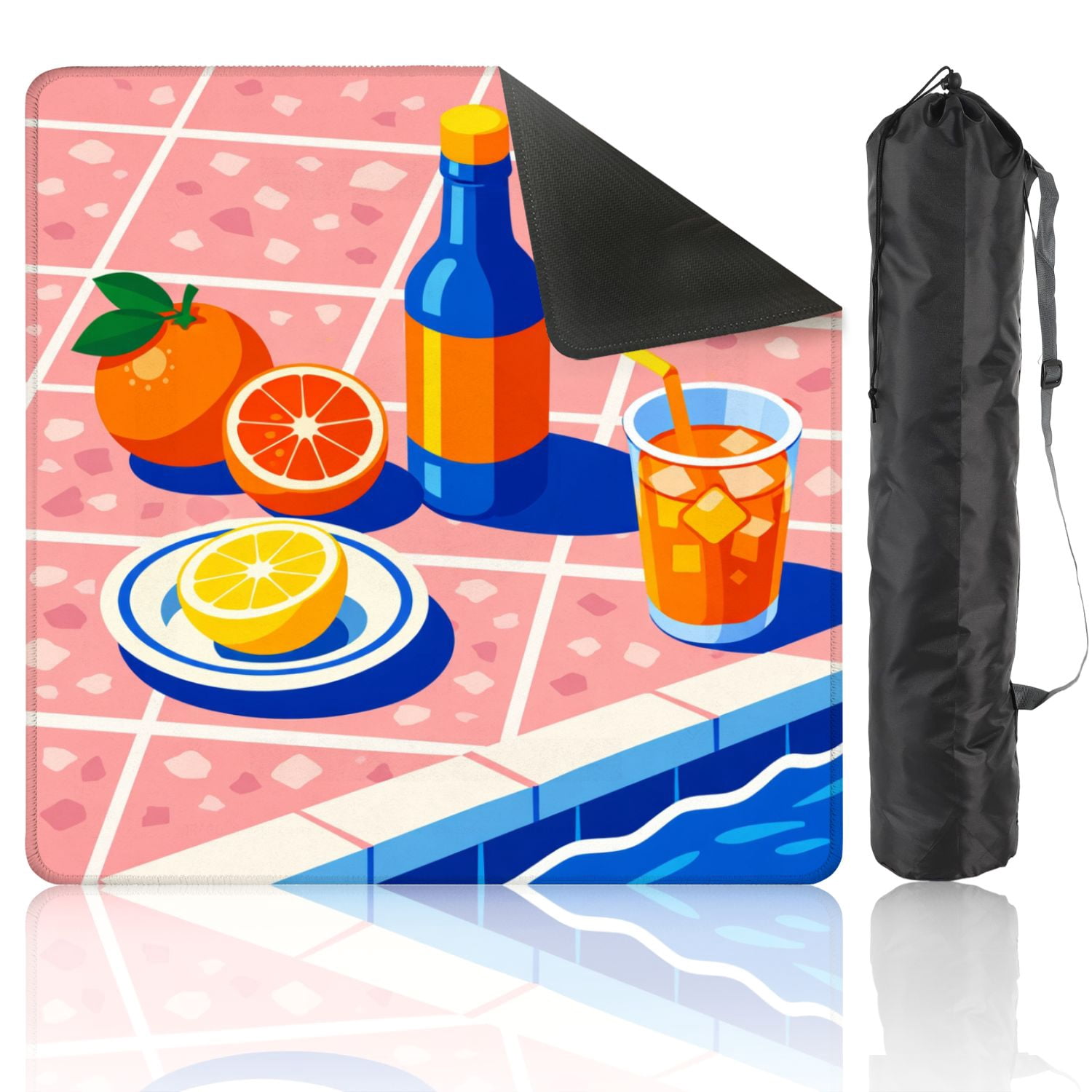 Mahjong Mat 31.5" x 31.5" Vibrant Citrus Fruits Refreshing Drink Poolside Anti-Slip and Noise Reduction Symmetry Design Mahjong Tiles Table Cover for Dominoes Poker Card Board and Tile Games