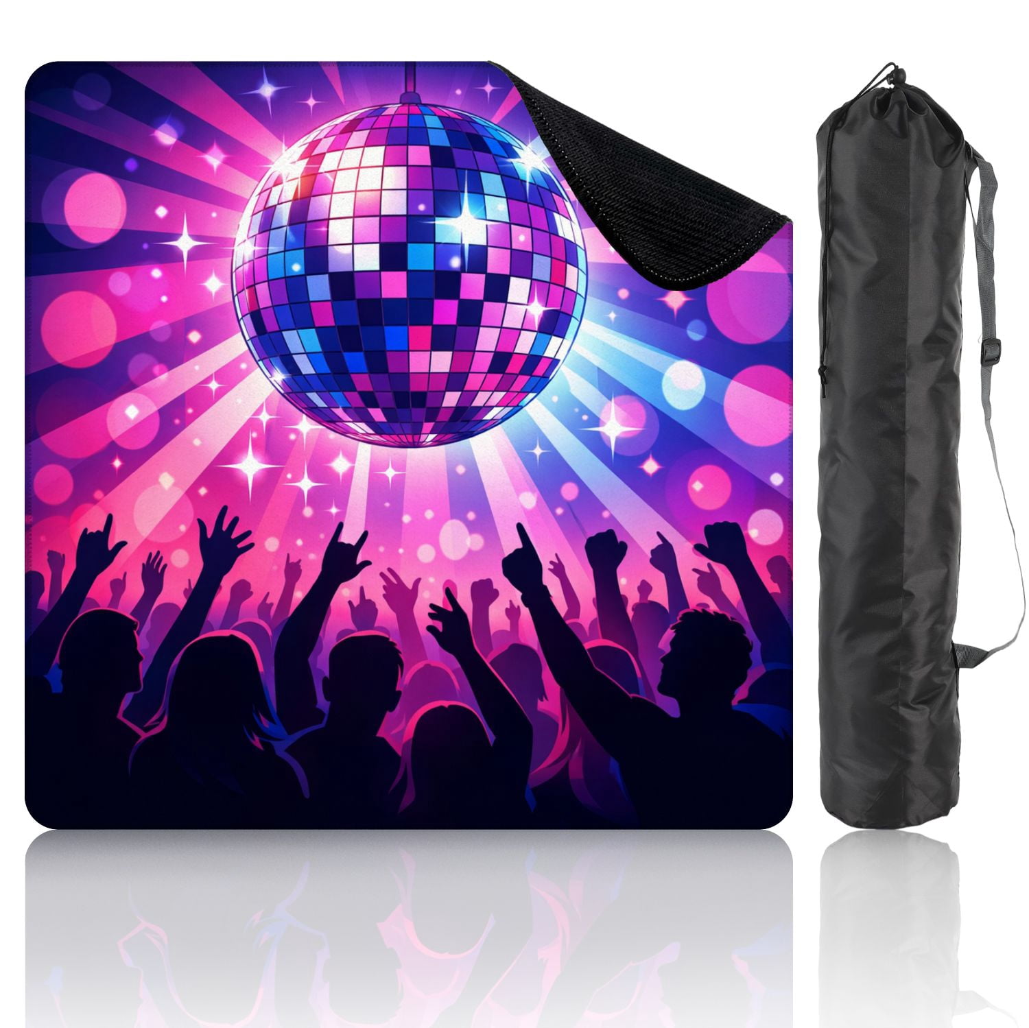 Mahjong Mat 31.5" x 31.5" Vibrant Disco Dance Party Sparkling Disco Ball Colorful Lights Non-Slip Noise Reduction Mahjong Tiles Table Cover for Dominoes Poker Card Board and Tile Games