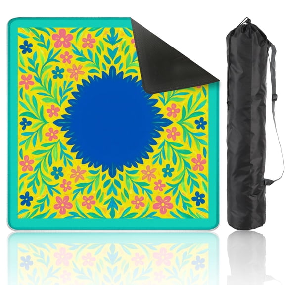 Mahjong Mat 31.5" x 31.5" Vibrant Floral Bright Colors Blue Center Anti-Slip and Noise Reduction Symmetry Design Mahjong Tiles Table Cover for Dominoes Poker Card Board and Tile Games