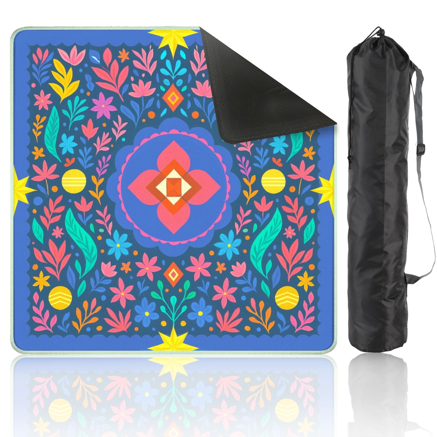 Mahjong Mat 31.5" x 31.5" Vibrant Floral Geometric Center Bright Colors Intricate Anti-Slip and Noise Reduction Symmetry Design Mahjong Tiles Table Cover for Dominoes Poker Card Board and Tile Games