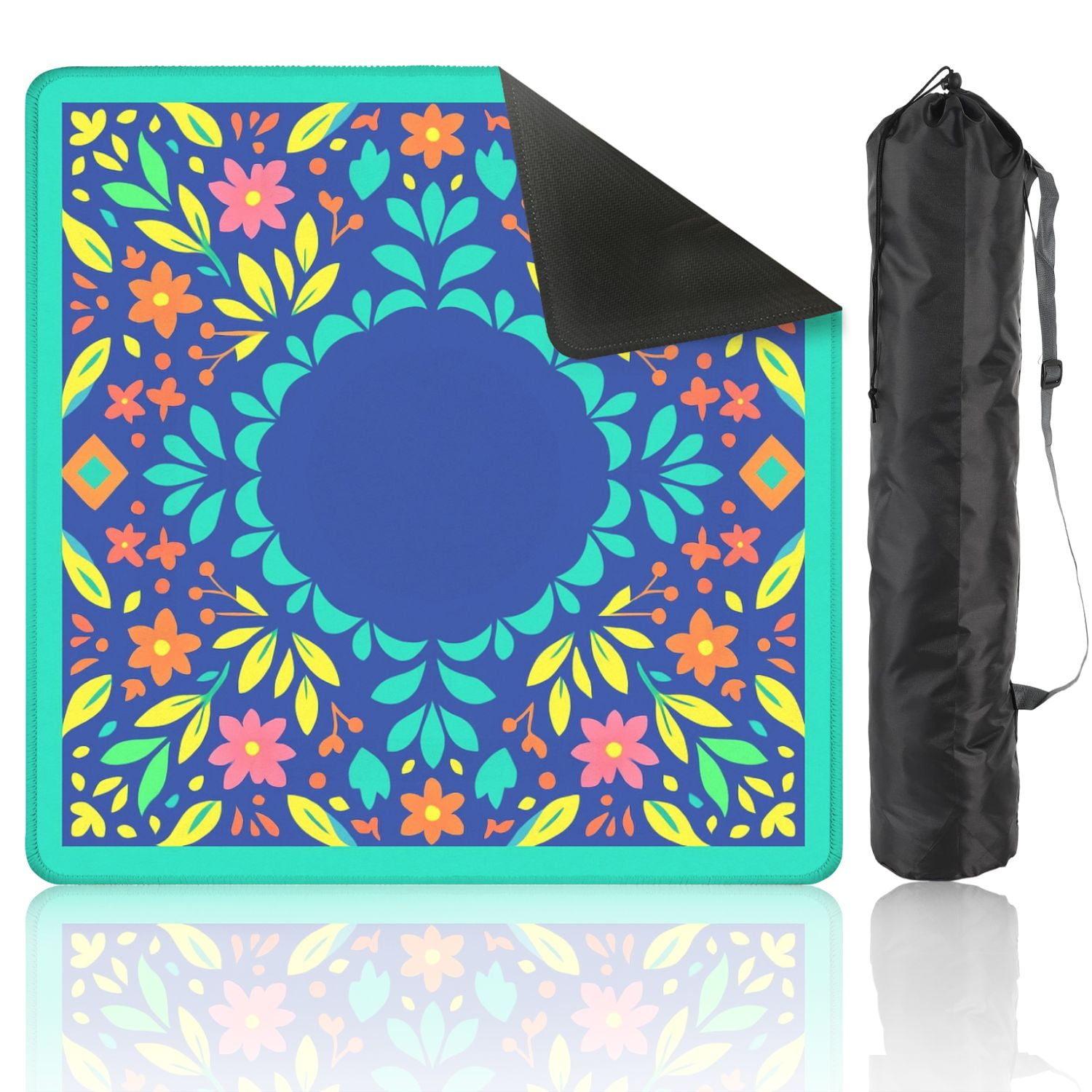 Mahjong Mat 31.5" x 31.5" Vibrant Floral Mandala Bright Colors Geometric Elements Anti-Slip and Noise Reduction Symmetry Design Mahjong Tiles Table Cover for Dominoes Poker Card Board and Tile Games