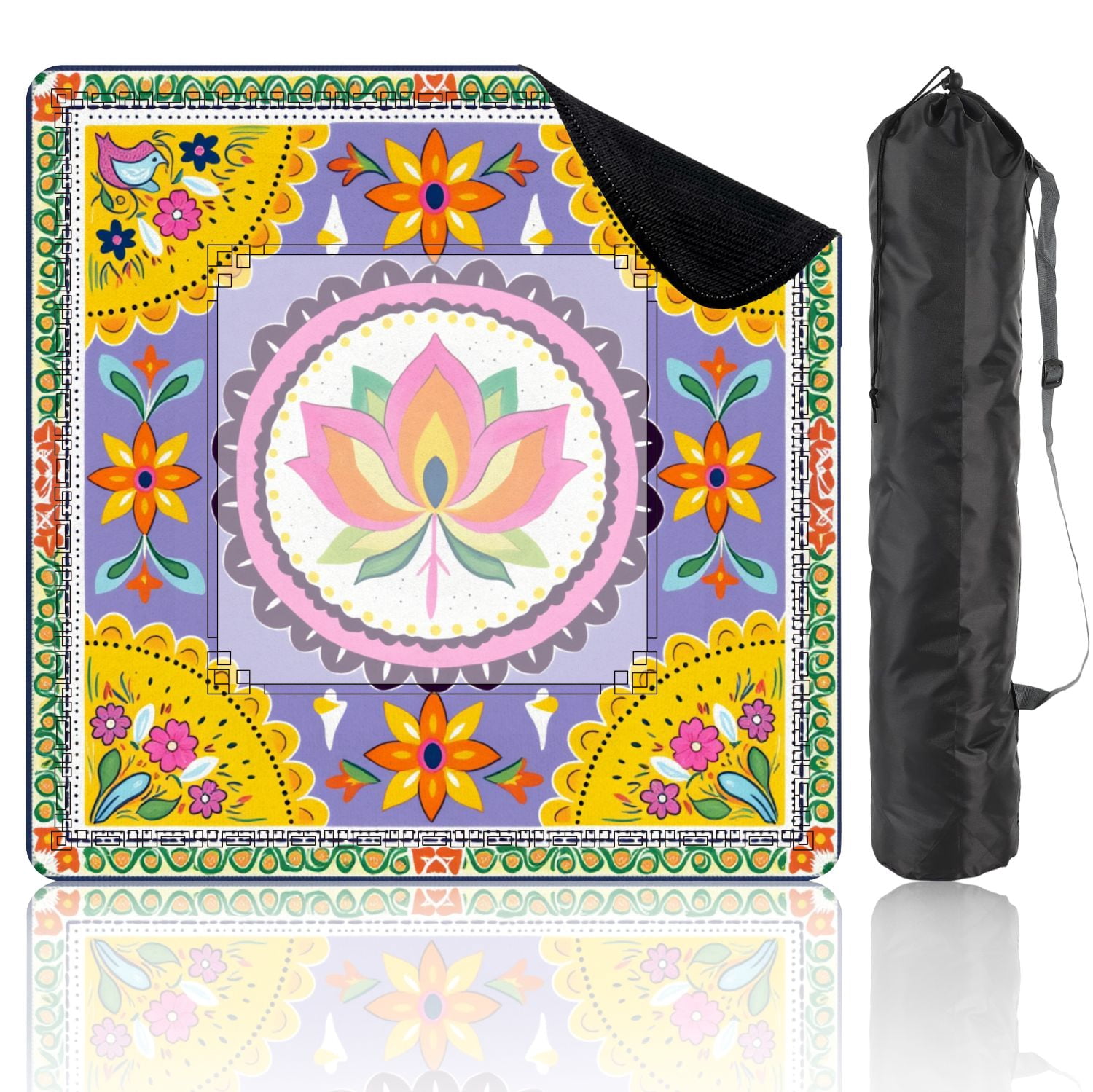 Mahjong Mat 31.5" x 31.5" Vibrant Floral Mandala Lotus Bright Colors Non-Slip Noise Reduction American Mahjong Tiles Table Cover for Dominoes Poker Card Board Games Gift