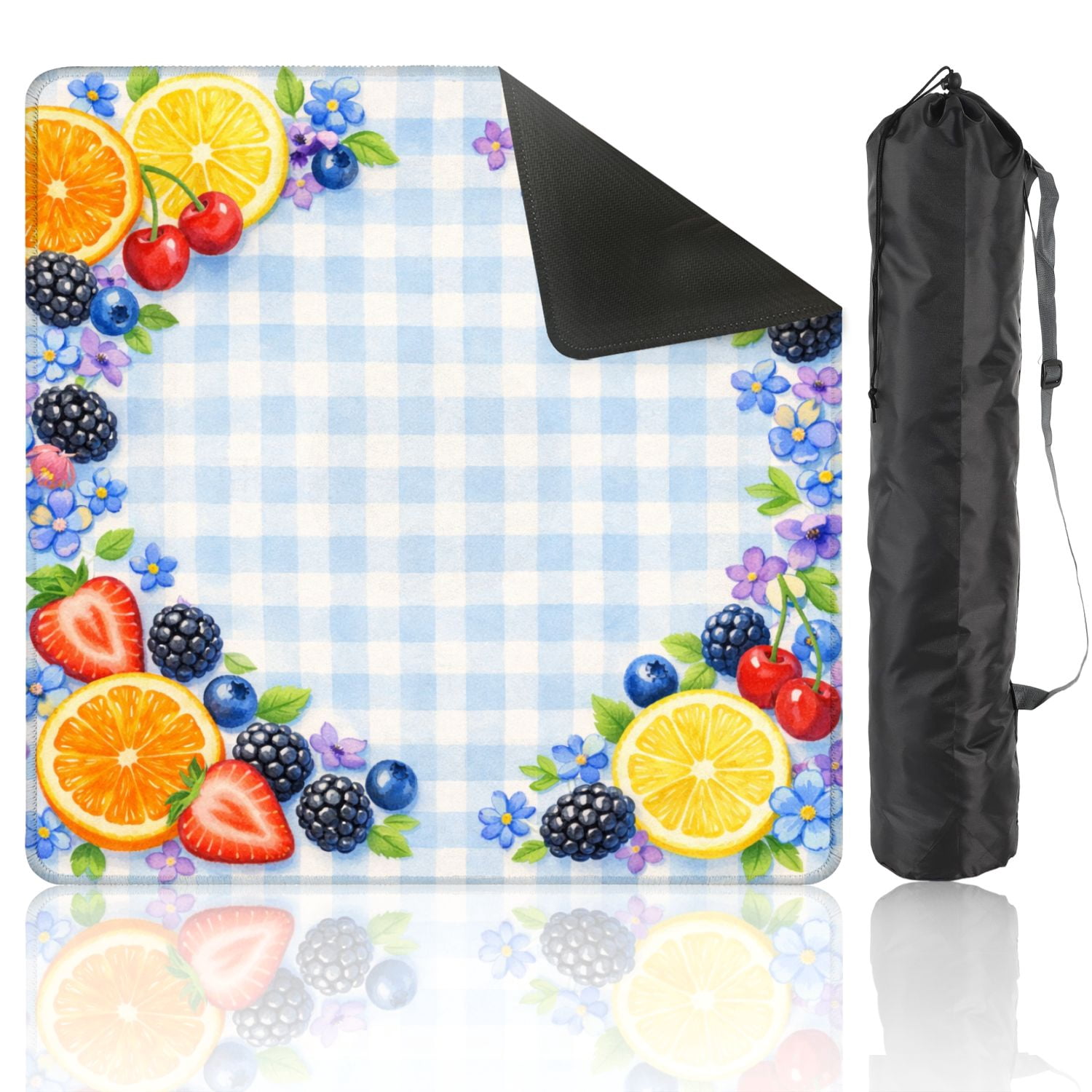 Mahjong Mat 31.5" x 31.5" Vibrant Fruit Border Oranges Strawberries Anti-Slip and Noise Reduction Symmetry Design Mahjong Tiles Table Cover for Dominoes Poker Card Board and Tile Games
