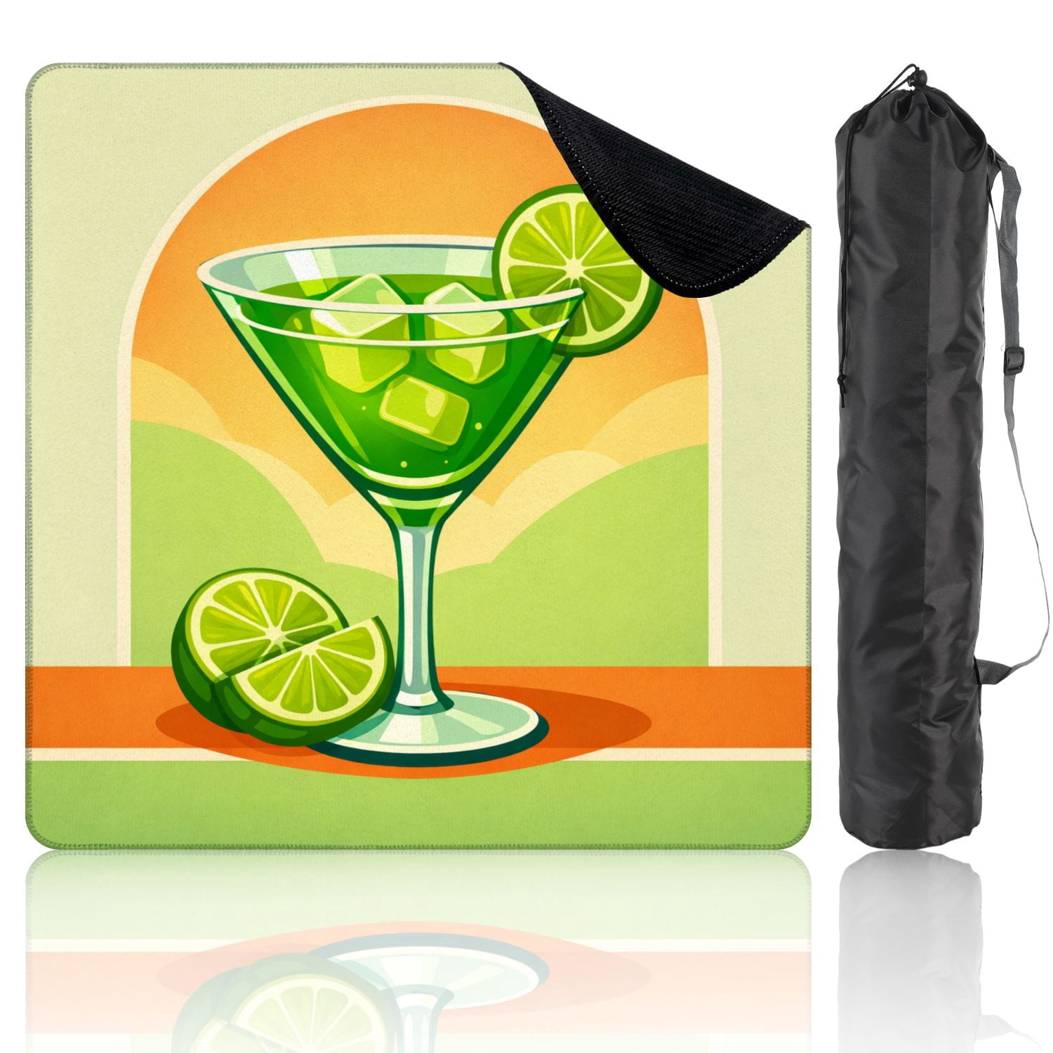 Mahjong Mat 31.5" x 31.5" Vibrant Green Cocktail Lime Slices Ice Cubes Non-Slip Noise Reduction Mahjong Tiles Table Cover for Dominoes Poker Card Board and Tile Games
