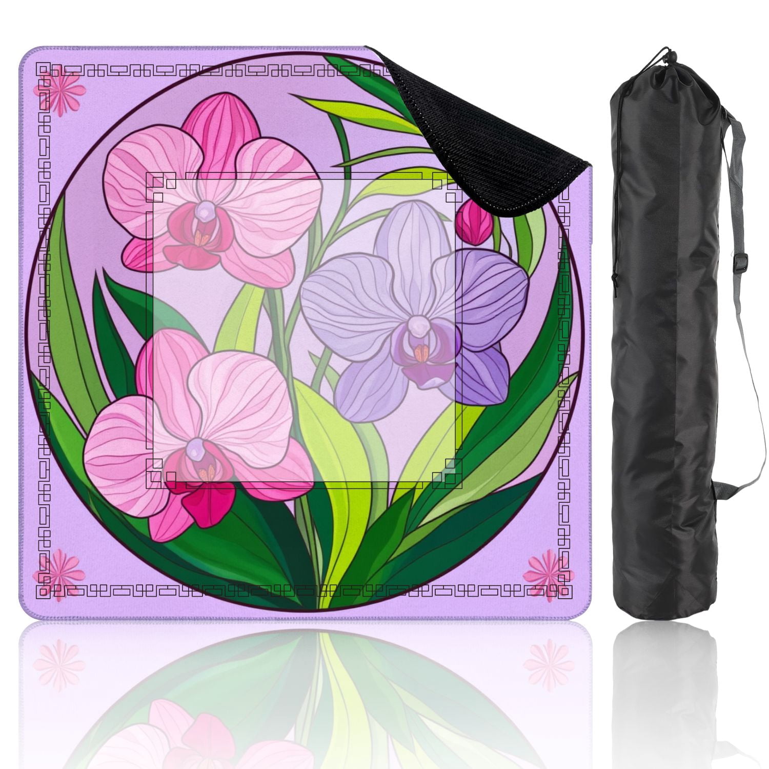 Mahjong Mat 31.5" x 31.5" Vibrant Orchids Pink Purple Greenery Non-Slip Noise Reduction American Mahjong Tiles Table Cover for Dominoes Poker Card Board Games Gift
