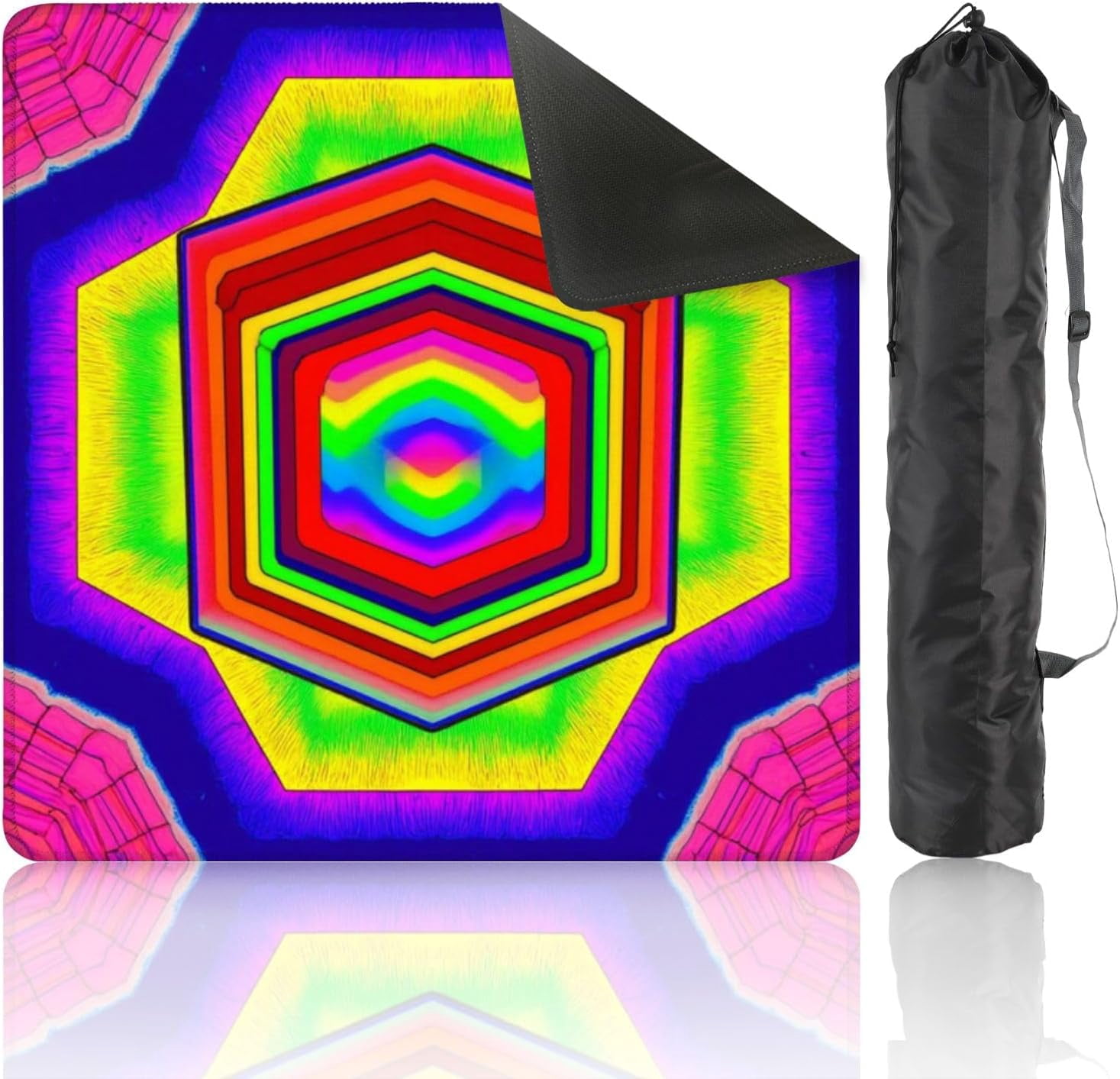 Mahjong Mat 31.5" x 31.5" Vibrant Rainbow Hexagonal Geometric Layers Non-Slip Noise Reduction Mahjong Tiles Table Cover for Dominoes Poker Card Board and Tile Games Gift
