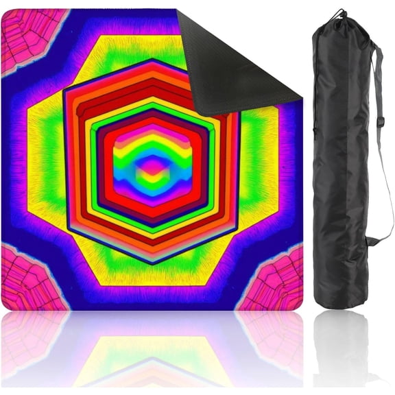 Mahjong Mat 31.5" x 31.5" Vibrant Rainbow Hexagonal Geometric Layers Non-Slip Noise Reduction Mahjong Tiles Table Cover for Dominoes Poker Card Board and Tile Games Gift