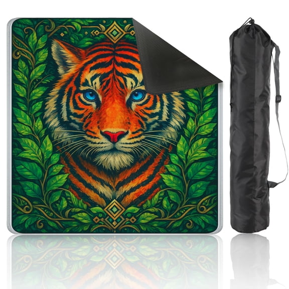 Mahjong Mat 31.5" x 31.5" Vibrant Tiger Face Anti-Slip and Noise Reduction Symmetry Design Mahjong Tiles Table Cover for Dominoes Poker Card Board and Tile Games