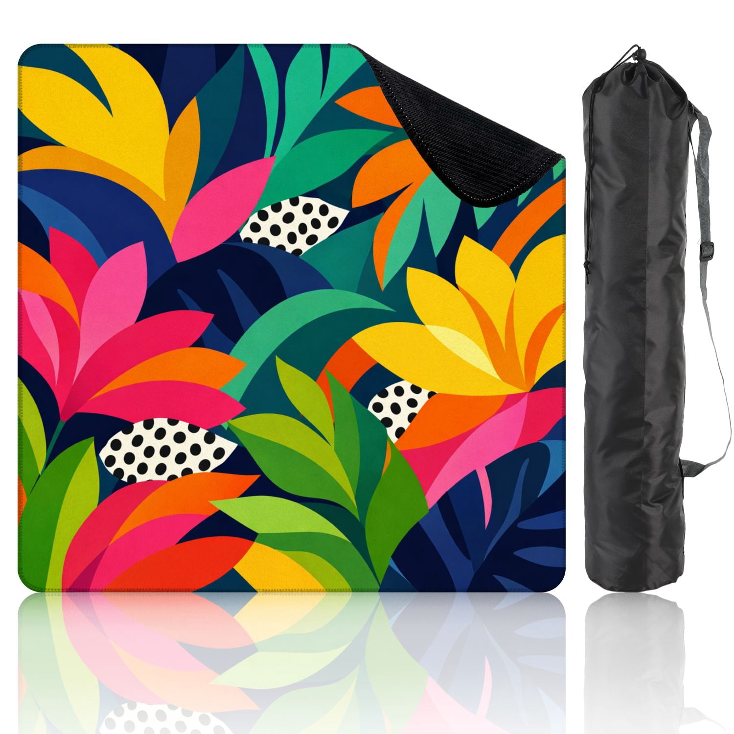 Mahjong Mat 31.5" x 31.5" Vibrant Tropical Leaves Bold Colorful Foliage Abstract Polka Dot Non-Slip Noise Reduction Mahjong Tiles Table Cover for Dominoes Poker Card Board and Tile Games