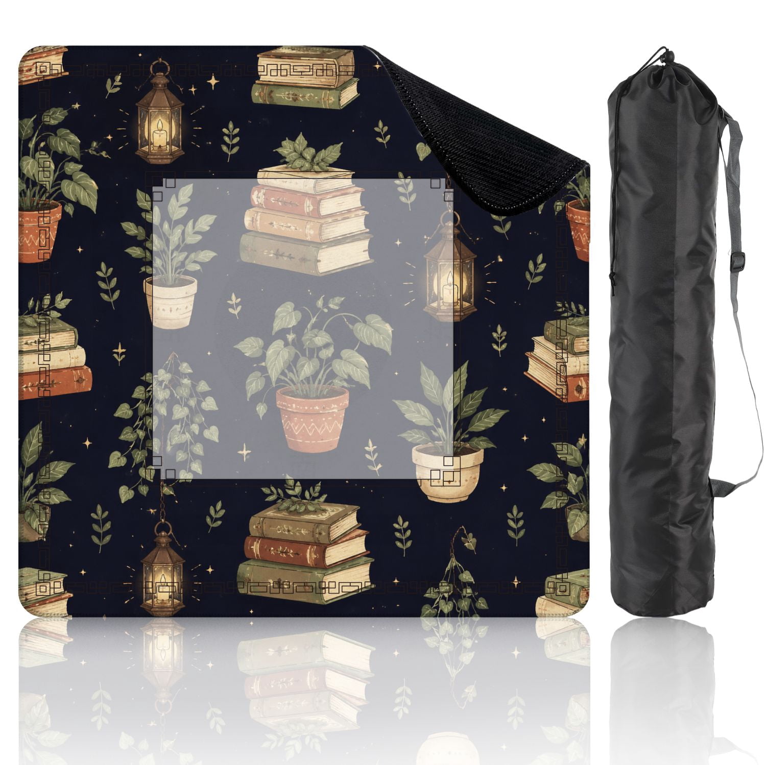 Mahjong Mat 31.5" x 31.5" Vintage Botanical Potted Plants Books Lanterns Dark Non-Slip Noise Reduction American Mahjong Tiles Table Cover for Dominoes Poker Card Board Games Gift