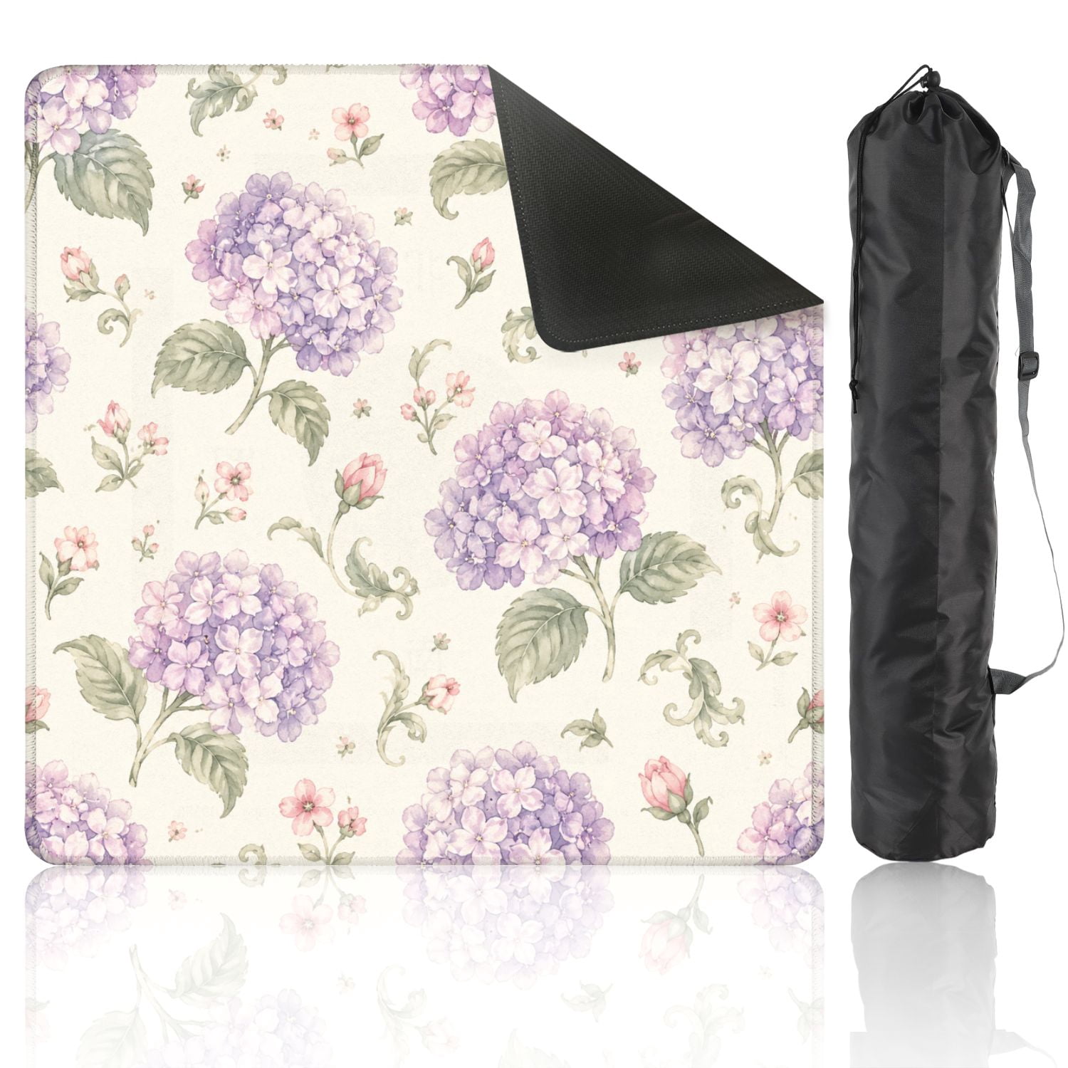 Mahjong Mat 31.5" x 31.5" Vintage Botanical Purple Hydrangeas Pink Flowers Beige Non-Slip Noise Reduction American Mahjong Tiles Table Cover for Dominoes Poker Card Board Games Gift
