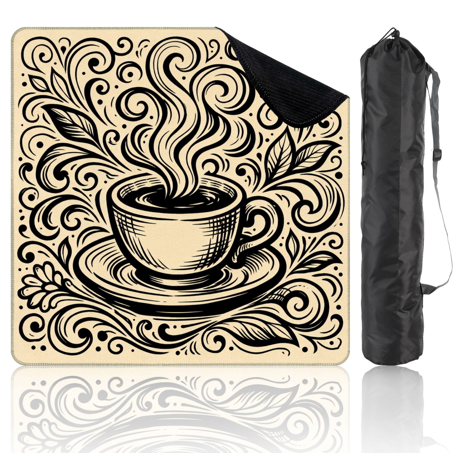 Mahjong Mat 31.5" x 31.5" Vintage Coffee Cup Steaming Swirls Floral Non-Slip Noise Reduction Mahjong Tiles Table Cover for Dominoes Poker Card Board and Tile Games