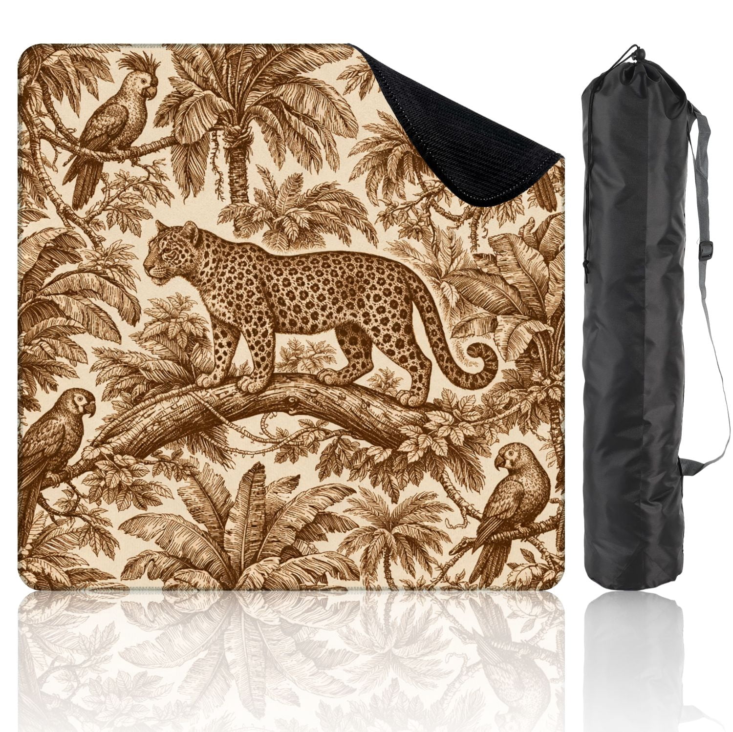 Mahjong Mat 31.5" x 31.5" Vintage Jungle Leopard Parrots Tropical Palm Trees Non-Slip Noise Reduction Mahjong Tiles Table Cover for Dominoes Poker Card Board and Tile Games