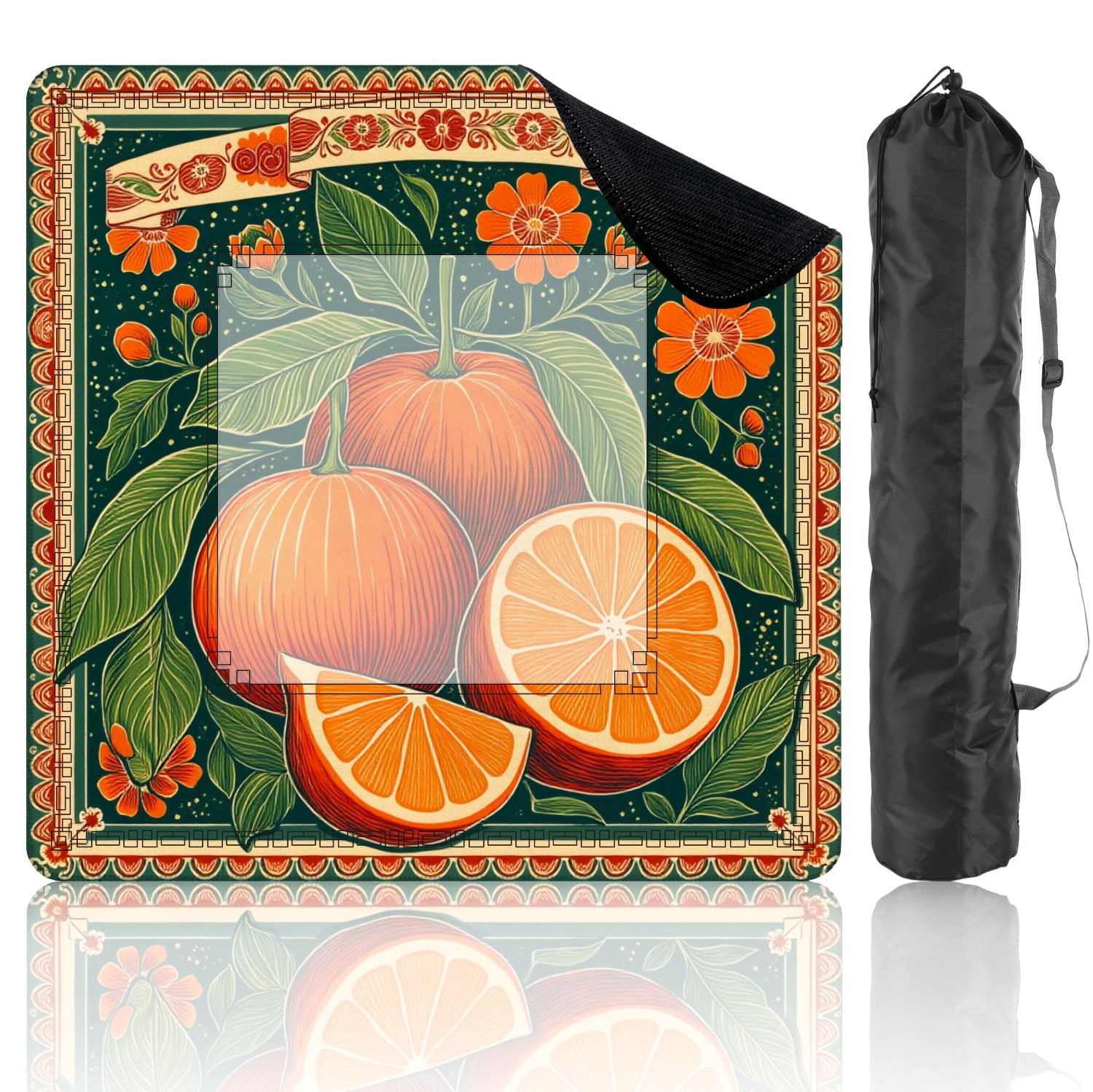 Mahjong Mat 31.5" x 31.5" Vintage Orange Fruit Leaves Flowers Retro Botanical Style Non-Slip Noise Reduction American Mahjong Tiles Table Cover for Dominoes Poker Card Board Games Gift