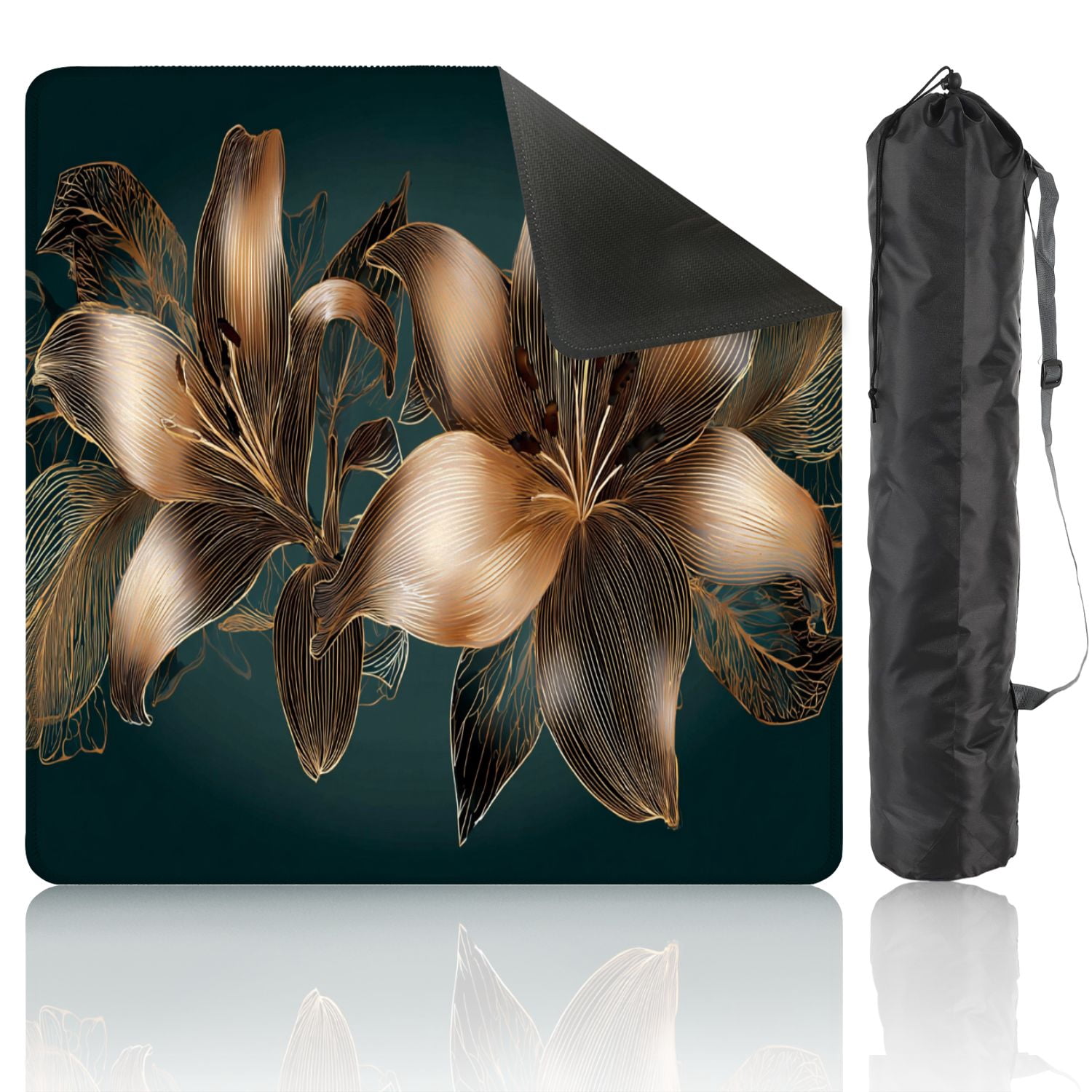 Mahjong Mat 31.5" x 31.5" Vintage luxury seamless floral golden lilies flowers Non-Slip Noise Reduction American Mahjong Tiles Table Cover for Dominoes Poker Card Board Games Gift