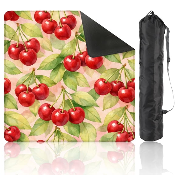 Mahjong Mat 31.5" x 31.5" Watercolor Cherry Blossom Red Cherries Green Leaves Anti-Slip and Noise Reduction Symmetry Design Mahjong Tiles Table Cover for Dominoes Poker Card Board and Tile Games