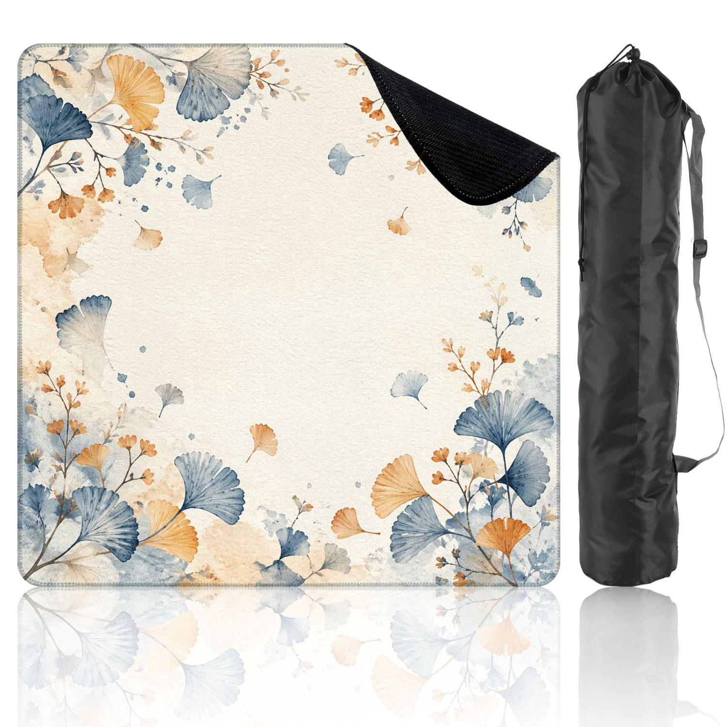 Mahjong Mat 31.5" x 31.5" Watercolor Ginkgo Leaves Floral Blue Orange Tones Non-Slip Noise Reduction Mahjong Tiles Table Cover for Dominoes Poker Card Board and Tile Games