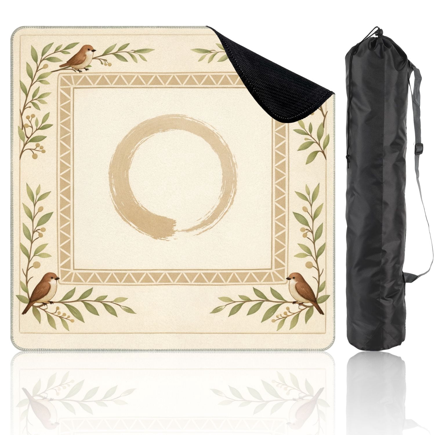 Mahjong Mat 31.5" x 31.5" Whimsical Birds Branches Earthy Tones Non-Slip Noise Reduction Mahjong Tiles Table Cover for Dominoes Poker Card Board and Tile Games