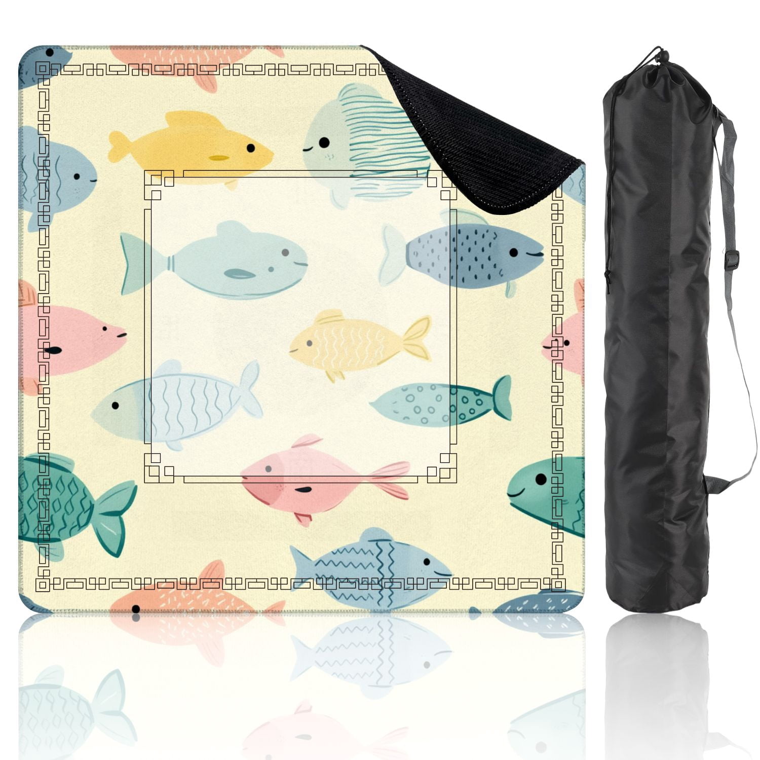 Mahjong Mat 31.5" x 31.5" Whimsical Fish Soft Pastel Colors Playful Designs Non-Slip Noise Reduction American Mahjong Tiles Table Cover for Dominoes Poker Card Board Games Gift