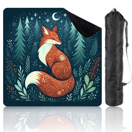 Mahjong Mat 31.5" x 31.5" Whimsical Fox Snowflakes Forest Night Non-Slip Noise Reduction Mahjong Tiles Table Cover for Dominoes Poker Card Board and Tile Games