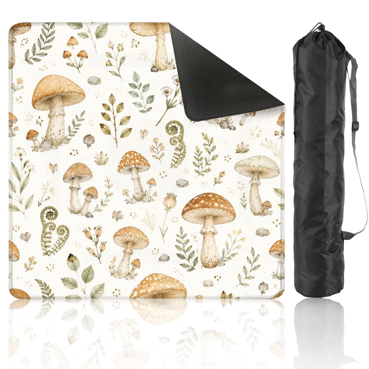 Mahjong Mat 31.5" x 31.5" Whimsical Mushroom Botanical Earthy Tones Non-Slip Noise Reduction American Mahjong Tiles Table Cover for Dominoes Poker Card Board Games Gift