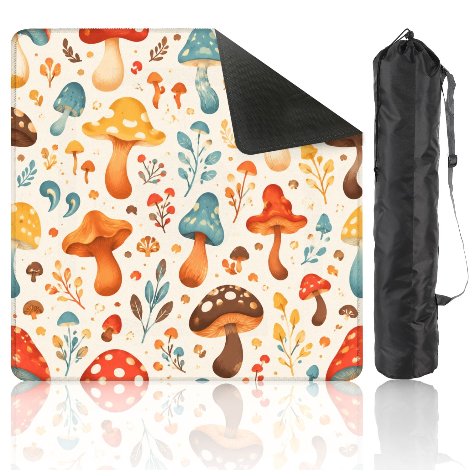 Mahjong Mat 31.5" x 31.5" Whimsical Mushroom Floral Vibrant Autumn Colors Non-Slip Noise Reduction American Mahjong Tiles Table Cover for Dominoes Poker Card Board Games Gift