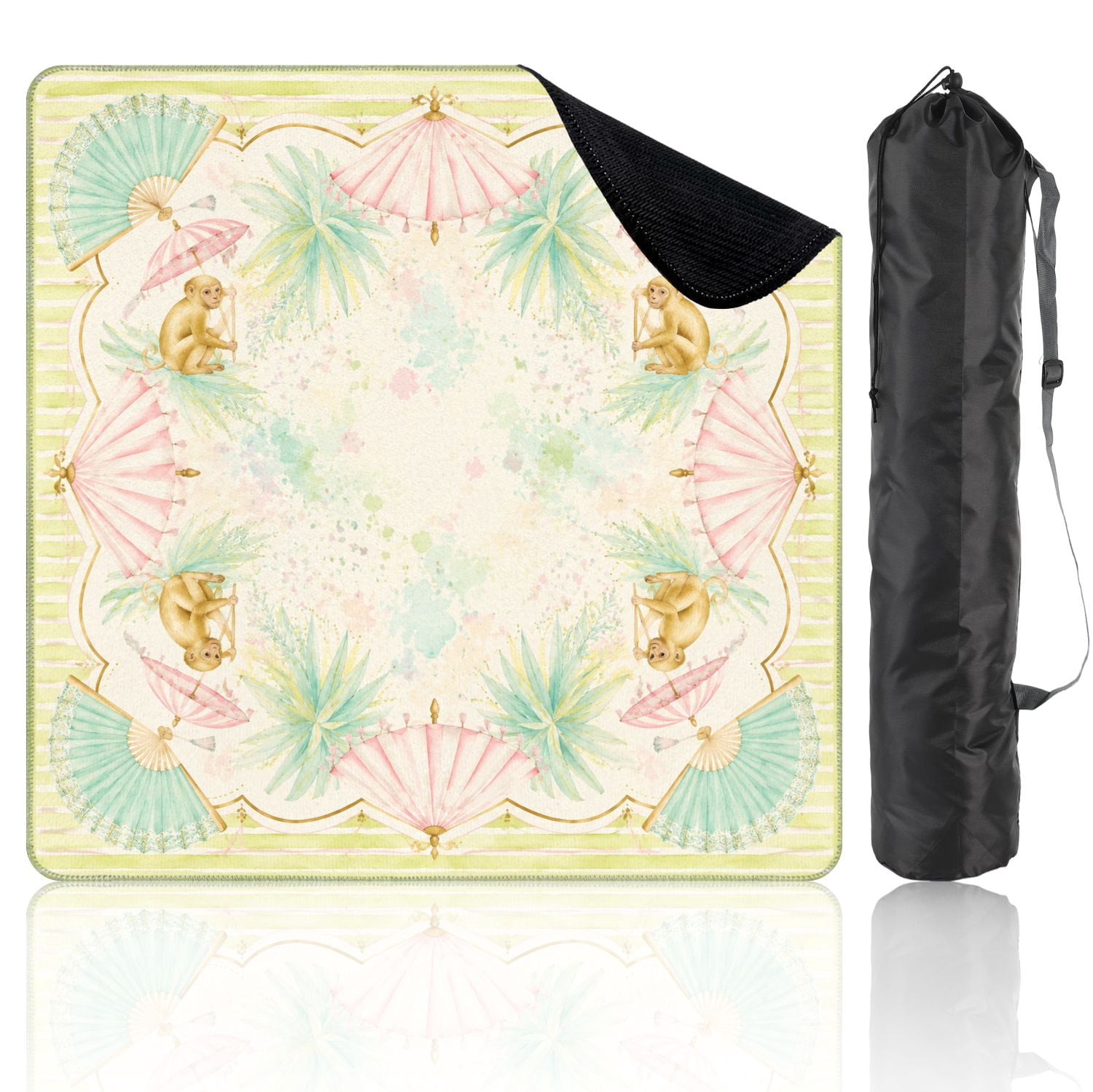 Mahjong Mat 31.5" x 31.5" Whimsical Squirrels Umbrellas Soft Pastels Non-Slip Noise Reduction Mahjong Tiles Table Cover for Dominoes Poker Card Board and Tile Games