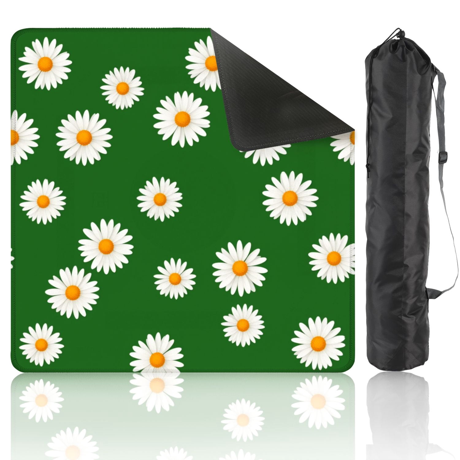 Mahjong Mat 31.5" x 31.5" White Daisy Floral Green Seamless Botanical Non-Slip Noise Reduction American Mahjong Tiles Table Cover for Dominoes Poker Card Board Games Gift