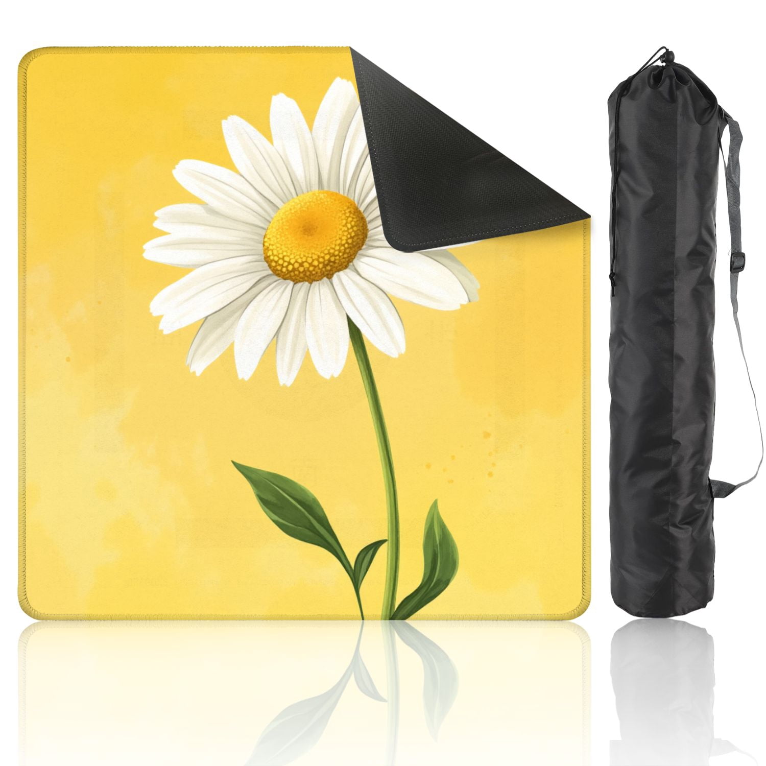 Mahjong Mat 31.5" x 31.5" White Daisy Flower Yellow Center Pastel Yellow Non-Slip Noise Reduction American Mahjong Tiles Table Cover for Dominoes Poker Card Board Games Gift