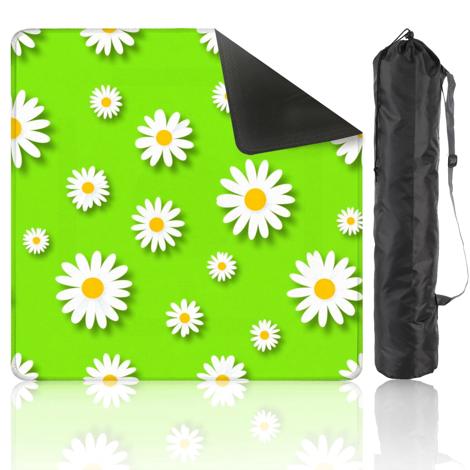Mahjong Mat 31.5" x 31.5" White Daisy Flowers Bright Green Flat Style Non-Slip Noise Reduction American Mahjong Tiles Table Cover for Dominoes Poker Card Board Games Gift