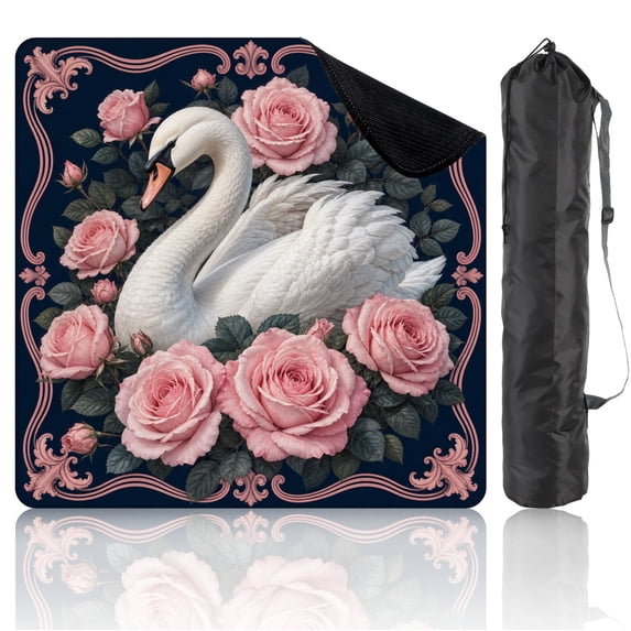 Mahjong Mat 31.5" x 31.5" White Swan Pink Roses Dark Floral Vintage Romantic Style Non-Slip Noise Reduction Mahjong Tiles Table Cover for Dominoes Poker Card Board and Tile Games