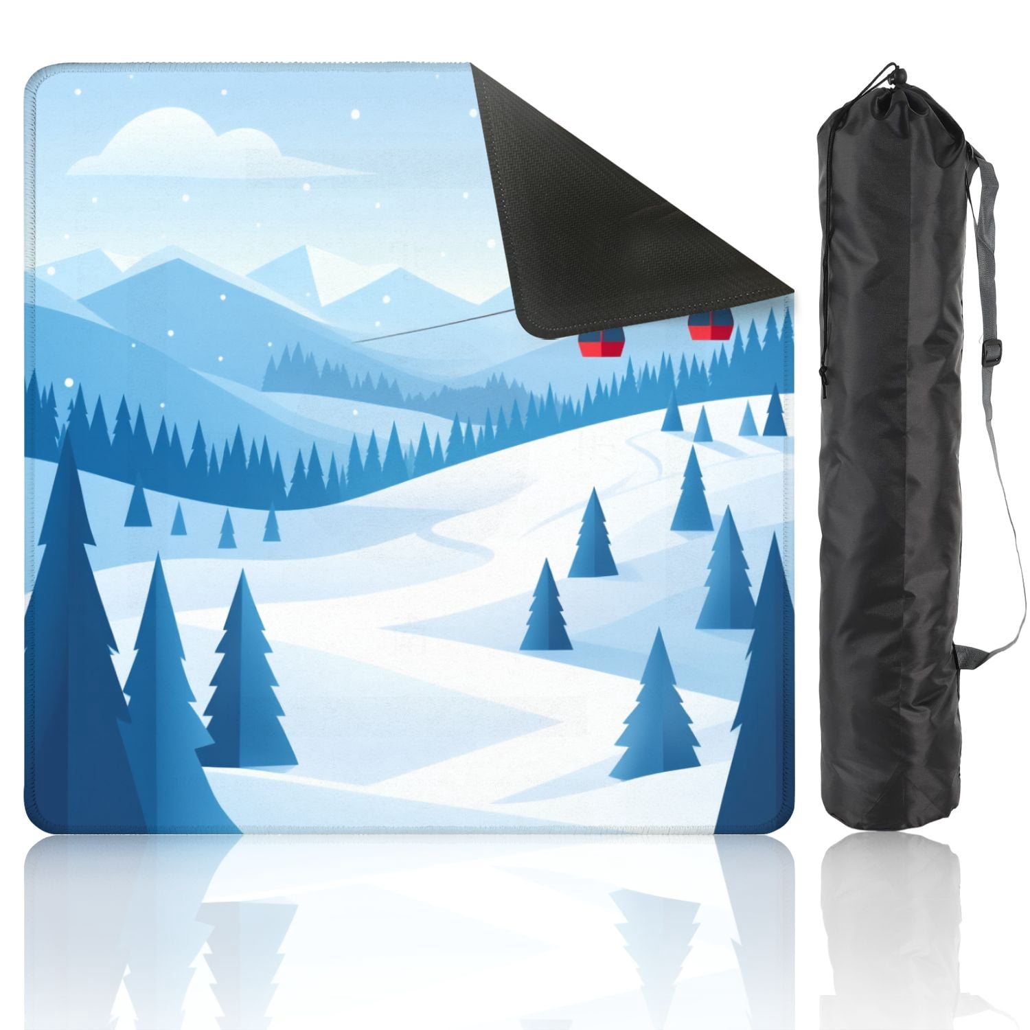 Mahjong Mat 31.5" x 31.5" Winter mountain landscape Non-Slip Noise Reduction American Mahjong Tiles Table Cover for Dominoes Poker Card Board Games Gift