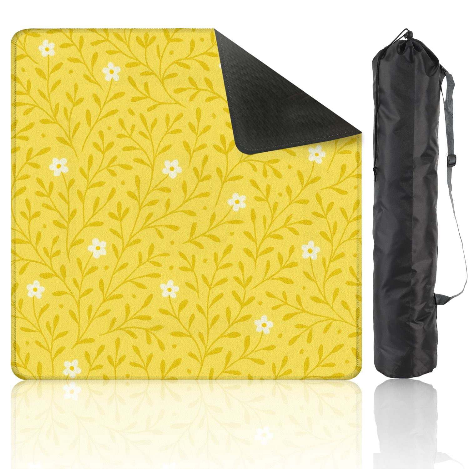 Mahjong Mat 31.5" x 31.5" Yellow Floral White Daisies Green Leaves Non-Slip Noise Reduction American Mahjong Tiles Table Cover for Dominoes Poker Card Board Games Gift