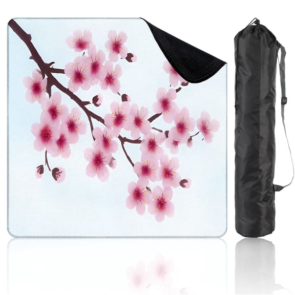 Mahjong Mat 31.5" x 31.5" cherry blossom spring flower Japan Non-Slip Noise Reduction Mahjong Mat with Storage Bag Mahjong Tiles Table Cover for Dominoes Poker Card Board and Tile Games