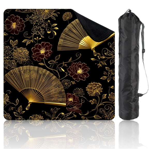 Mahjong Mat 31.5" x 31.5" fan flower unbrella japanese chinese seamless design gold Non-Slip Noise Reduction Mahjong Tiles Table Cover for Dominoes Poker Card Board and Tile Games