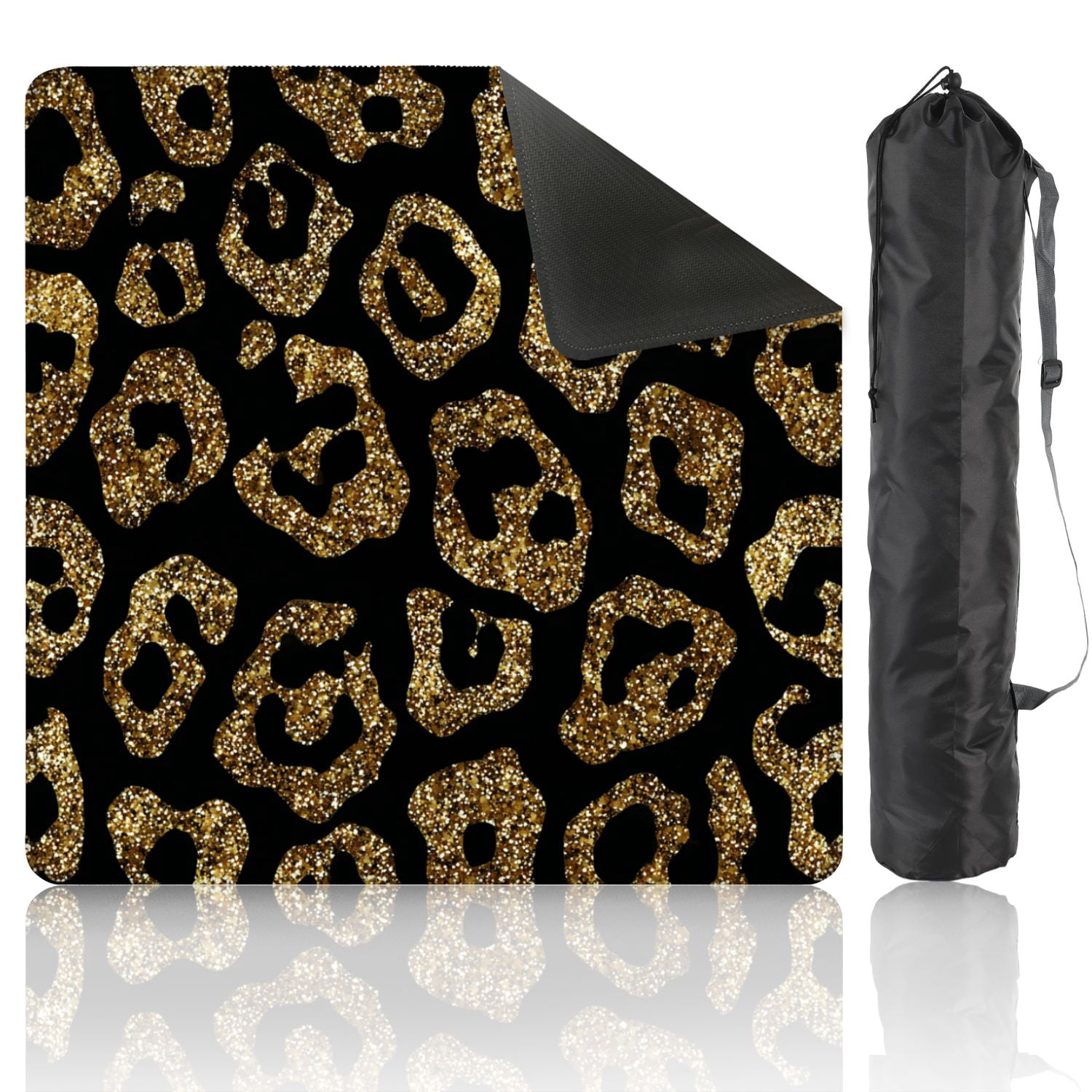 Mahjong Mat 31.5" x 31.5" fashion seamless gold glitter leopard fur Non-Slip Noise Reduction American Mahjong Tiles Table Cover for Dominoes Poker Card Board Games Gift