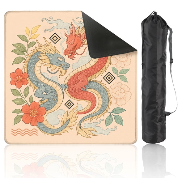 Mahjong Mat 31.5" x 31.5" infinity Dragon Anti-Slip and Noise Reduction Symmetry Design Mahjong Tiles Table Cover for Dominoes Poker Card Board and Tile Games
