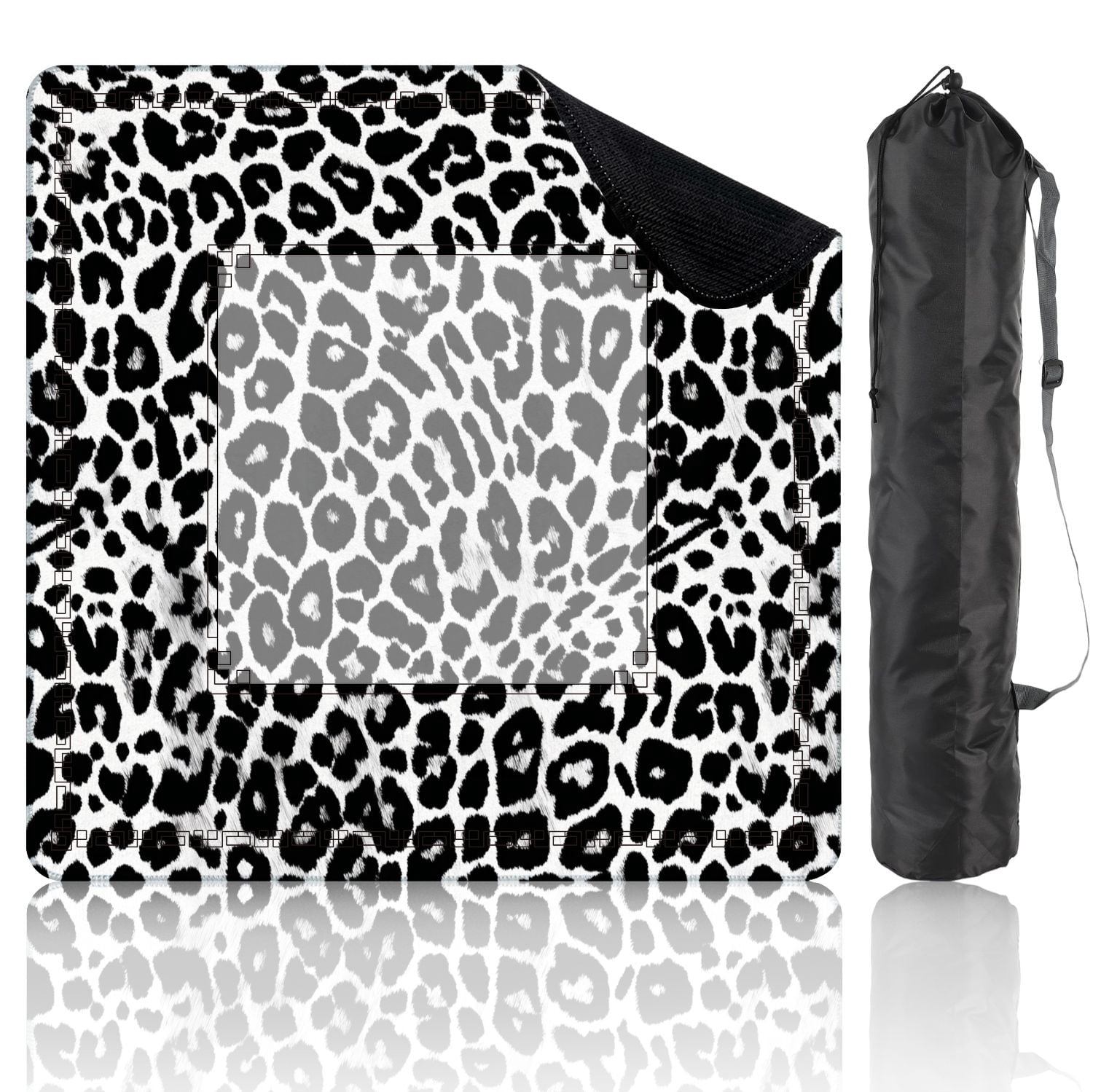 Mahjong Mat 31.5" x 31.5" leopard repeating seamless monochrome black white Non-Slip Noise Reduction American Mahjong Tiles Table Cover for Dominoes Poker Card Board Games Gift