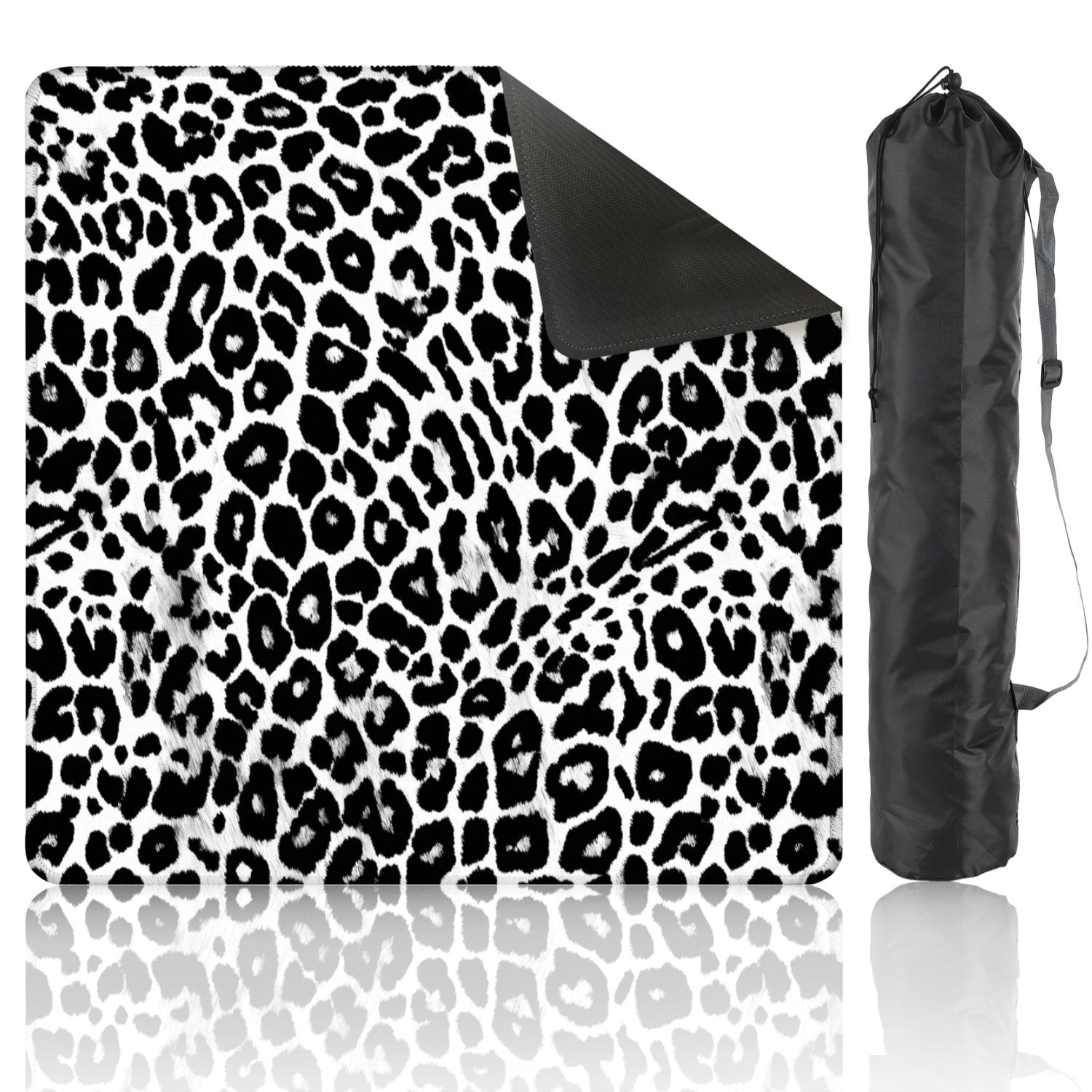 Mahjong Mat 31.5" x 31.5" leopard repeating seamless monochrome black white Non-Slip Noise Reduction American Mahjong Tiles Table Cover for Dominoes Poker Card Board Games Gift