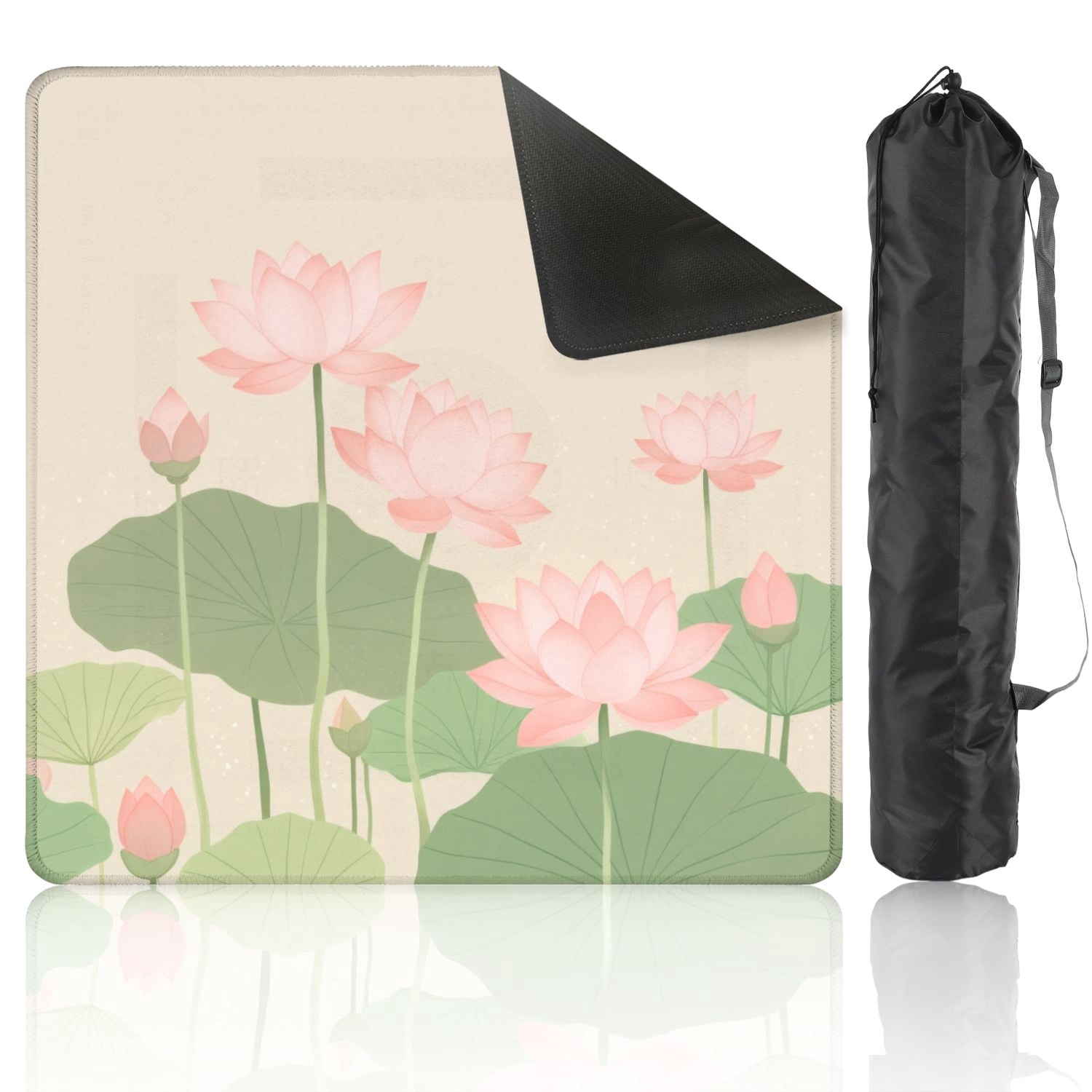 Mahjong Mat 31.5" x 31.5" lotus flowers dragonflies Non-Slip Noise Reduction American Mahjong Tiles Table Cover for Dominoes Poker Card Board Games Gift