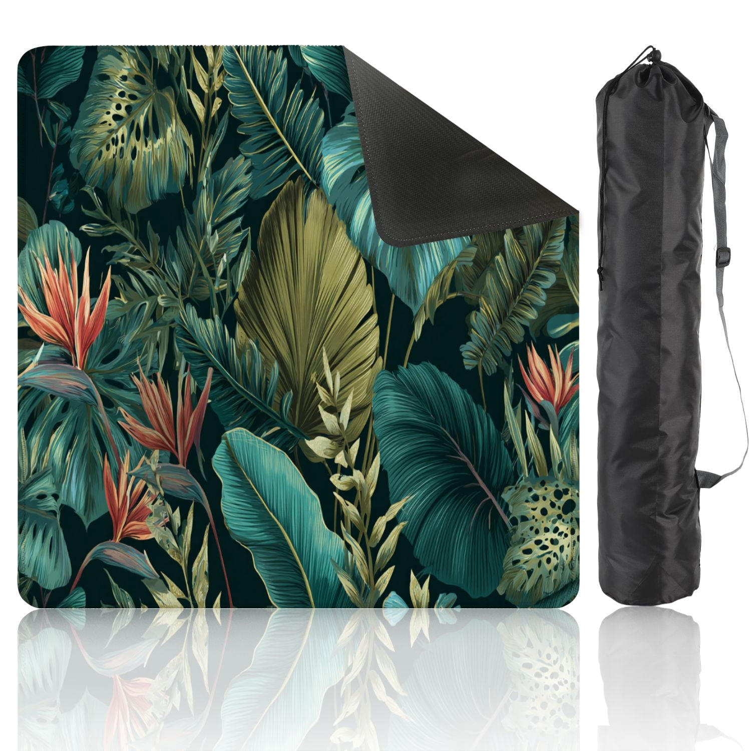 Mahjong Mat 31.5" x 31.5" palm frond Tropical leaves seamless Banana leaf Non-Slip Noise Reduction American Mahjong Tiles Table Cover for Dominoes Poker Card Board Games Gift